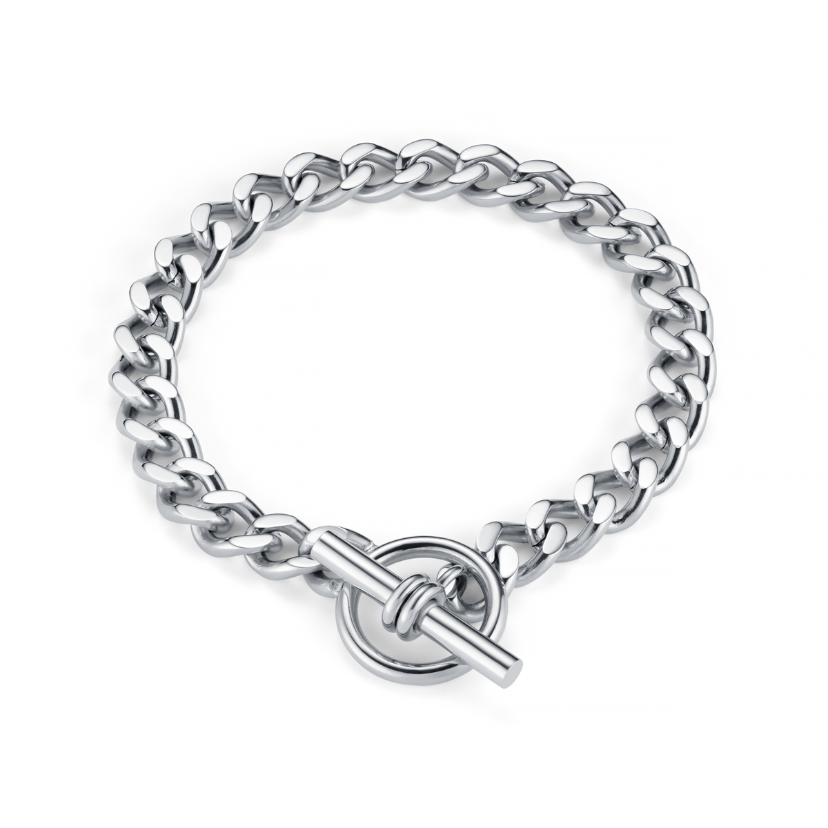 LUXE Flat Curb T-Bar Bracelet - Silver
