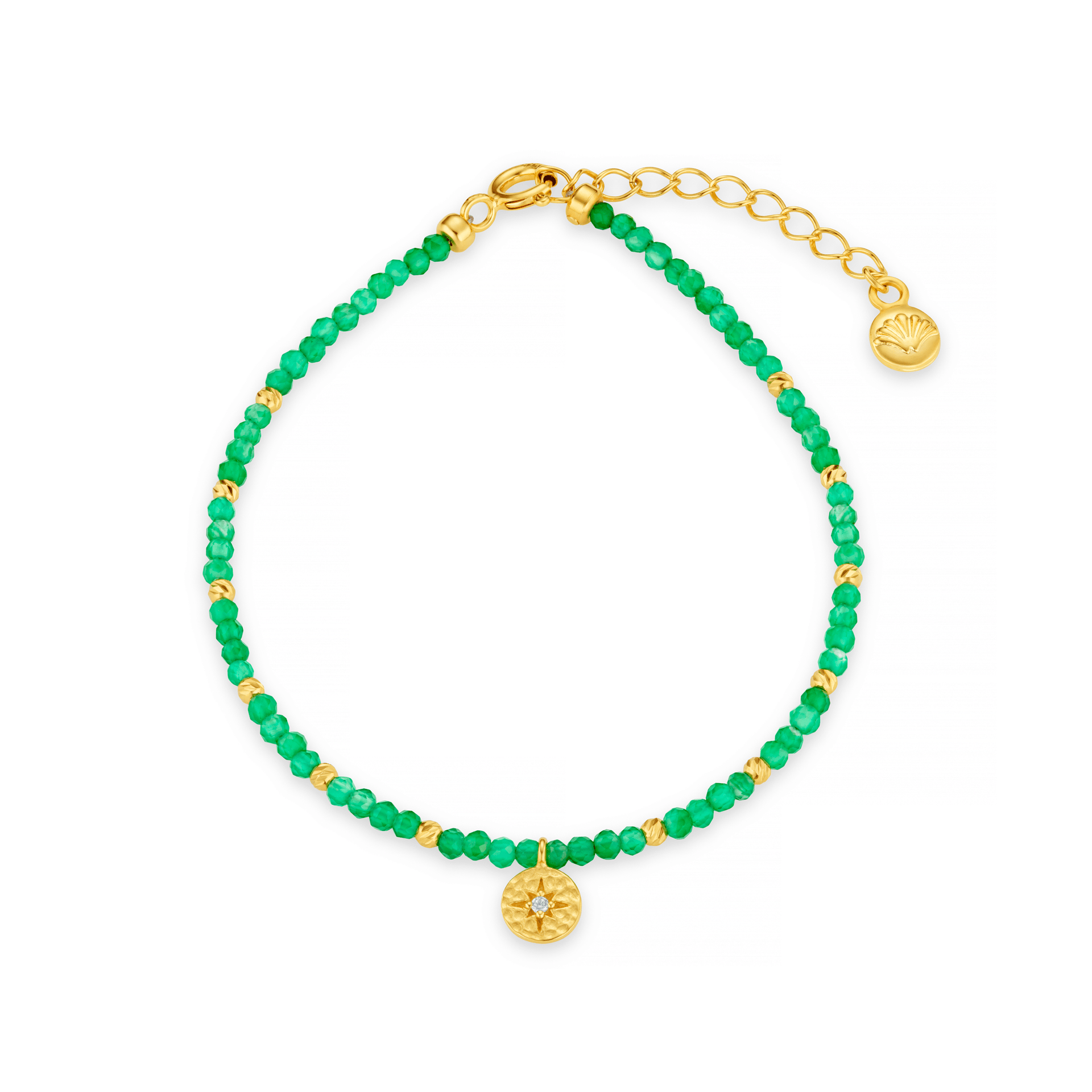 LUXE Mini Bead & Coin Charm Bracelet - Green Agate