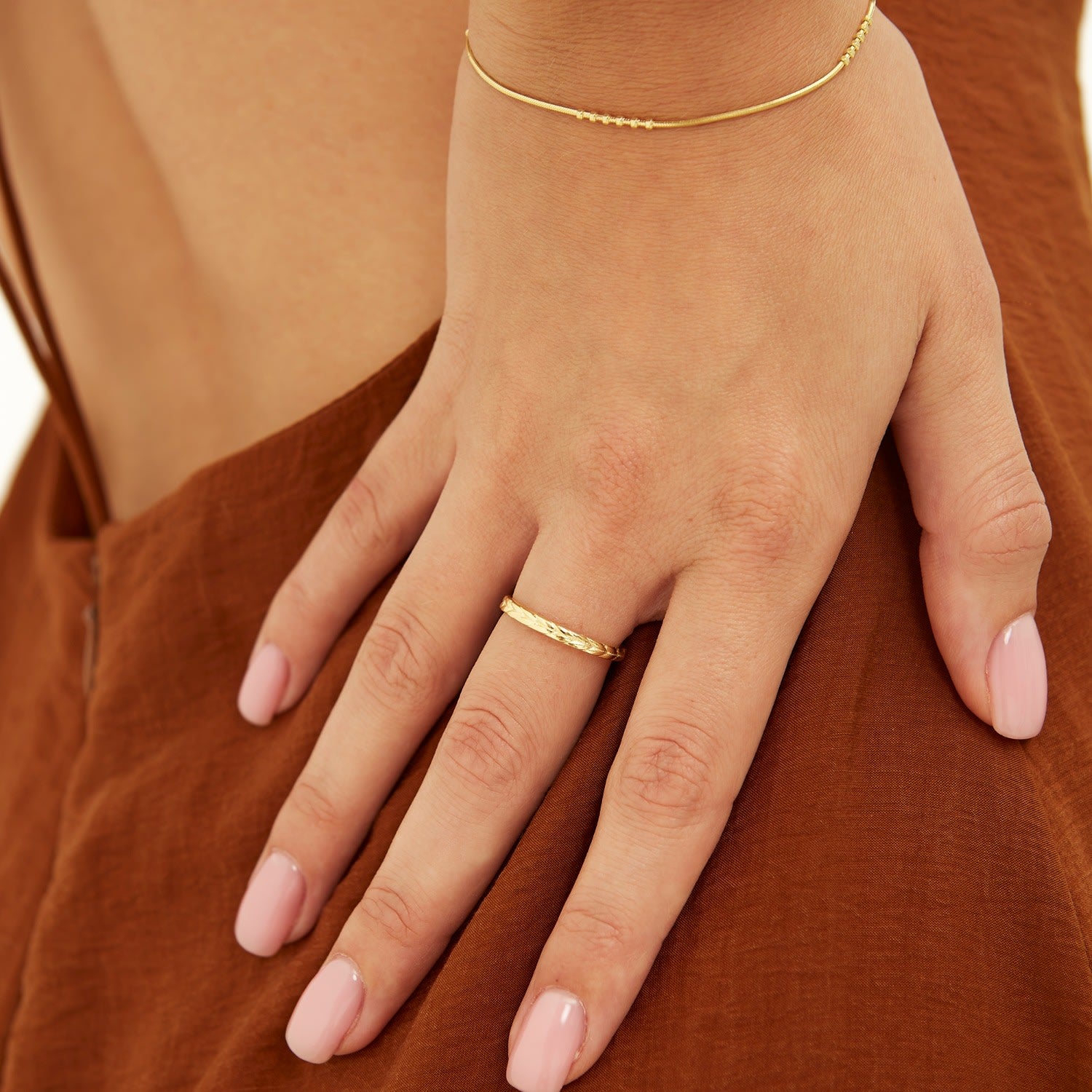 Braided Barley Design Adjustable Sterling Silver Band Ring - Gold