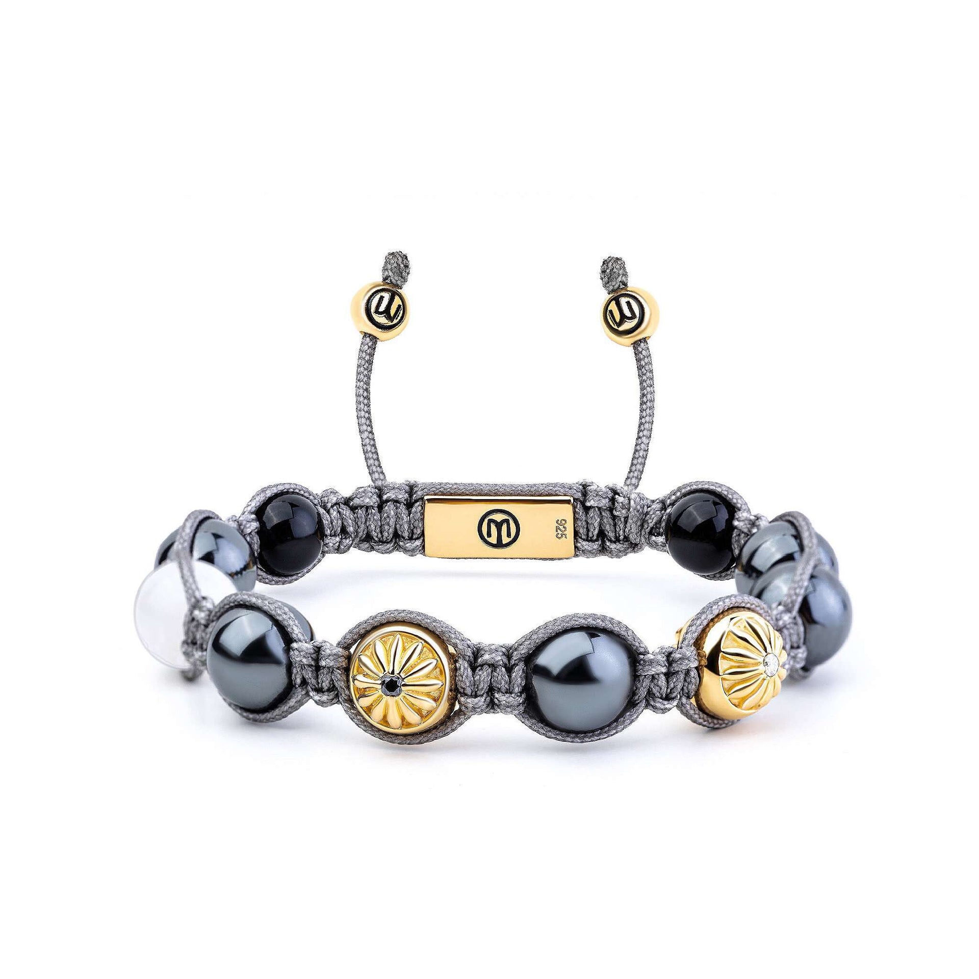 Braided Bracelet In Gold With Hematite, Moonstone & Onyx - The Maverick