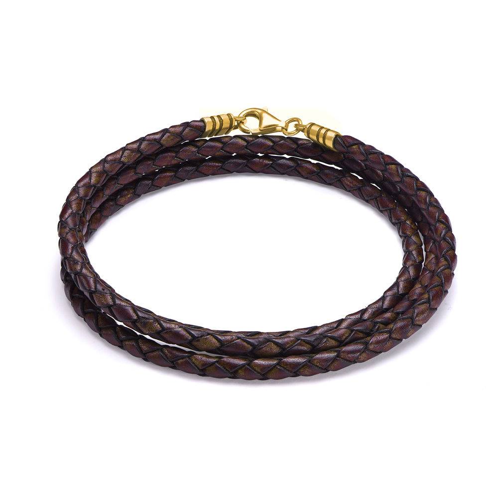 Braided Brown Leather Bracelet in Gold Plating