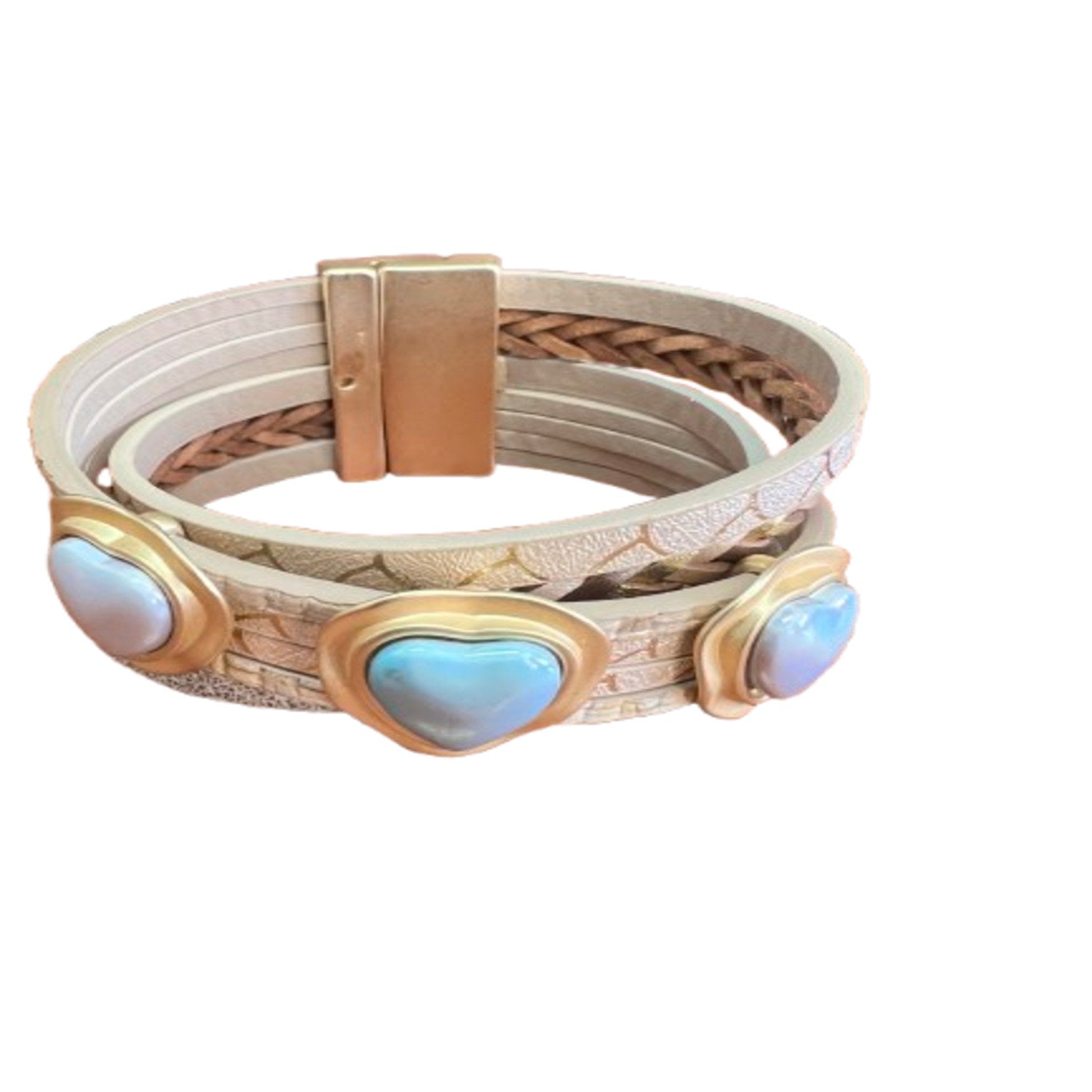 Braided Leather Heart Charm Bracelet