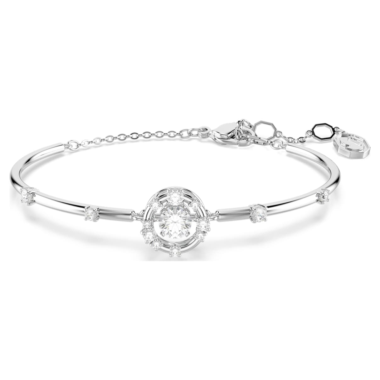 CONSTELLA BANGLE ROUND CUT DANCING STONE WHITE RHODIUM PLATED
