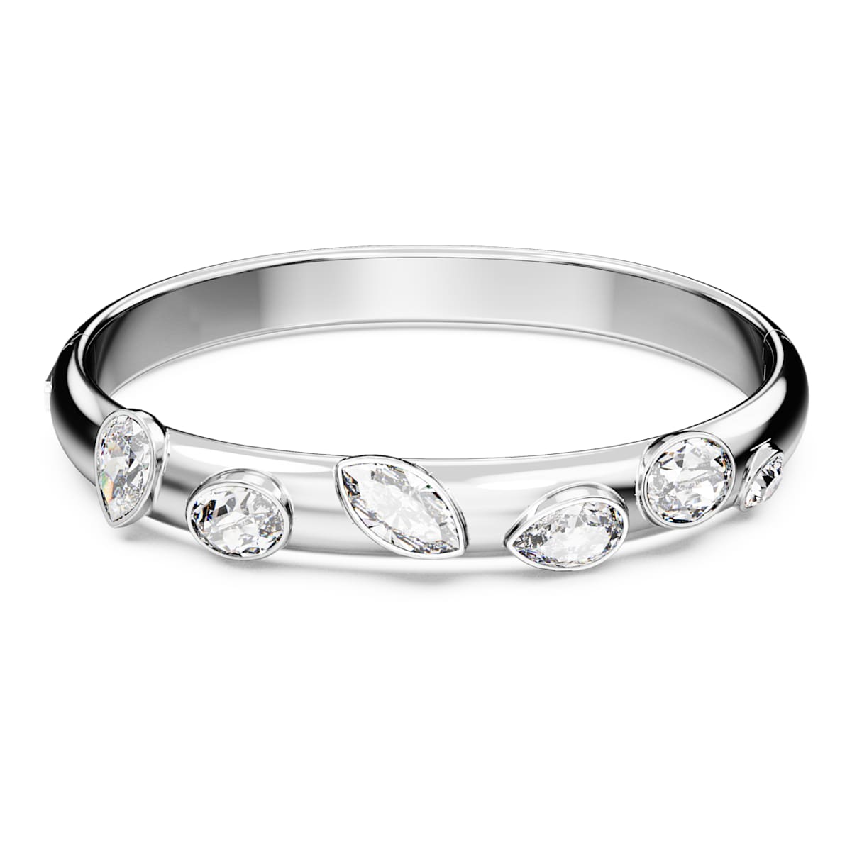 DEXTERA BANGLE MIXED CUTS WHITE RHODIUM PLATED