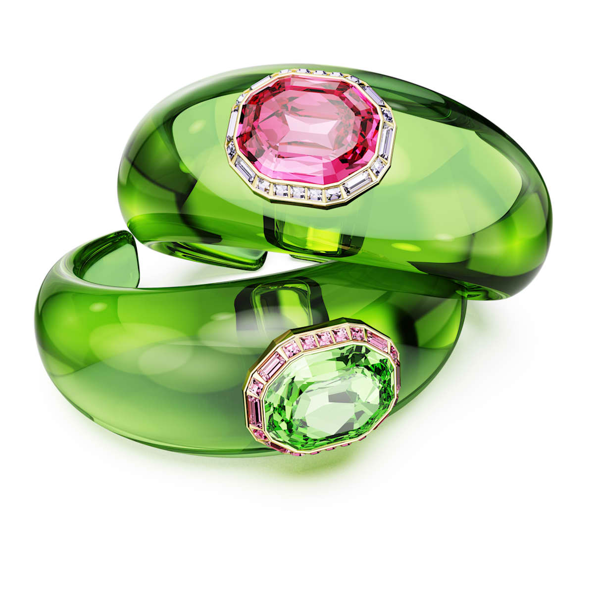 DULCIS CUFF SET 2 OCTAGON CUT PAVE MULTICOLORED GOLD TONE PLATED