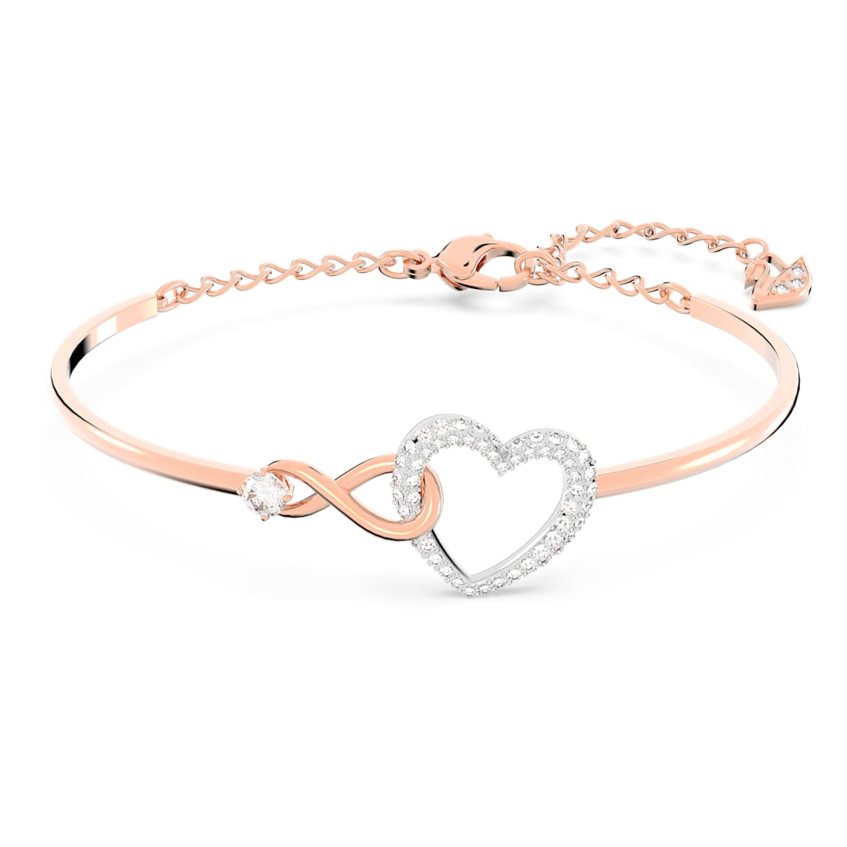 HYPERBOLA BANGLE INFINITY AND HEART WHITE MIXED METAL FINISH