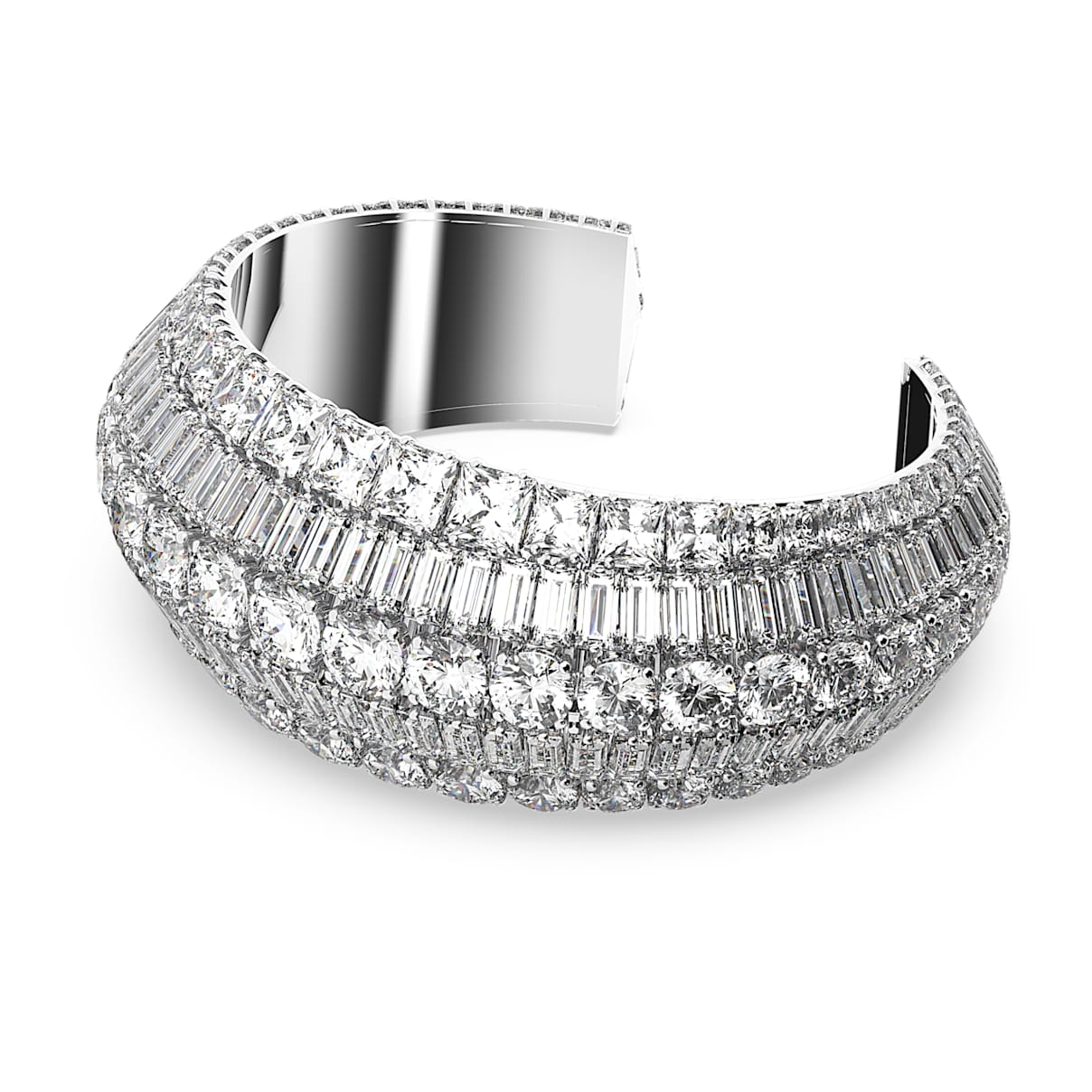 HYPERBOLA CUFF MIXED CUTS WHITE RHODIUM PLATED