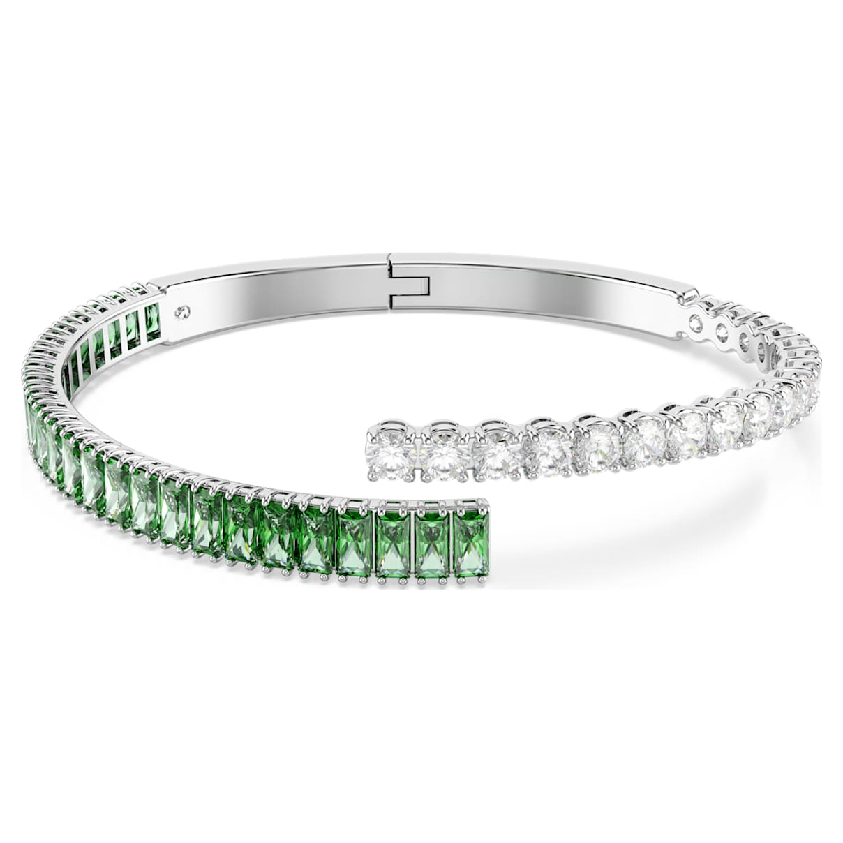 MATRIX BANGLE MIXED CUTS GREEN RHODIUM PLATED