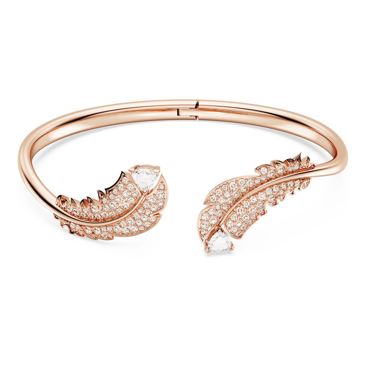 NICE BANGLE FEATHER WHITE ROSE GOLD TONE PLATED