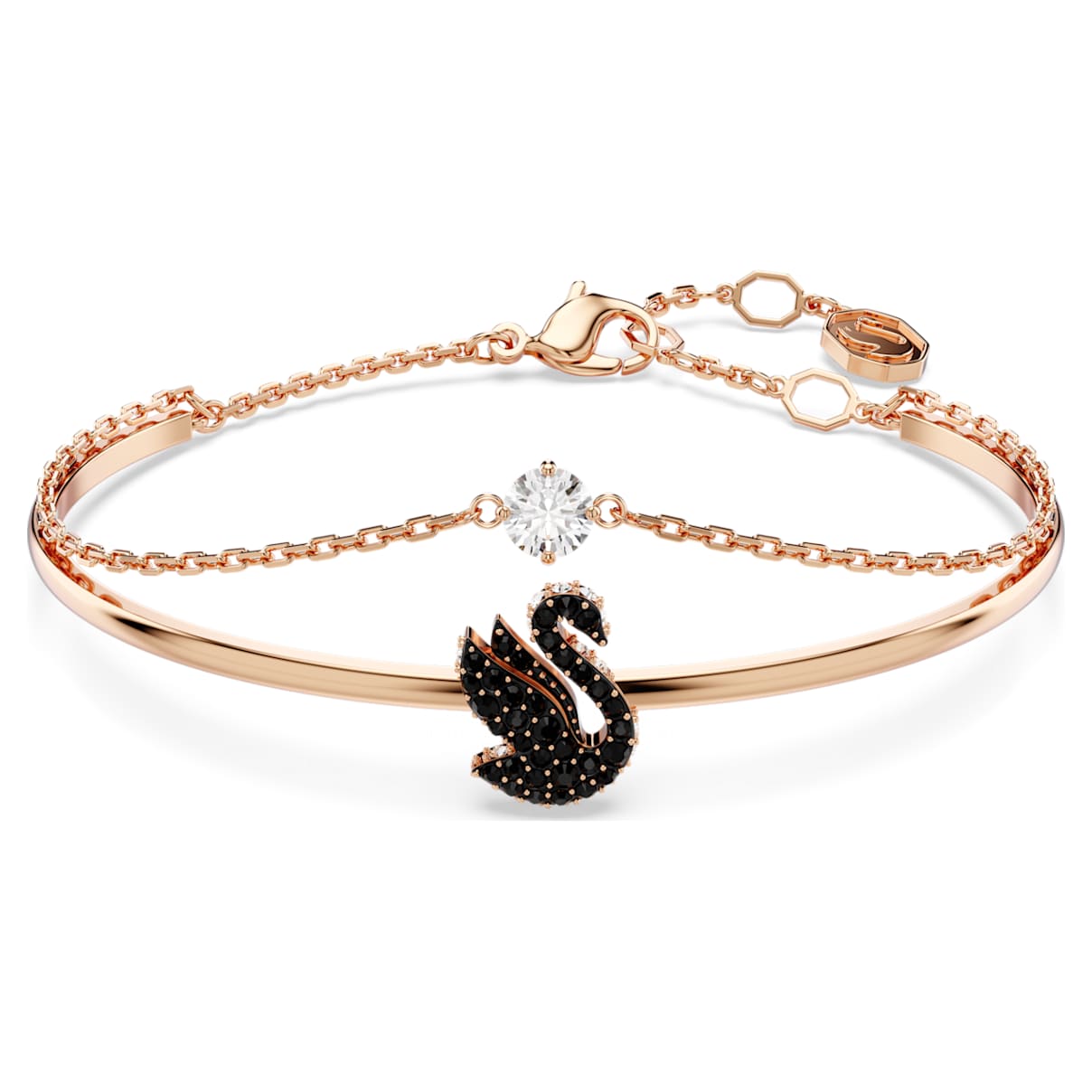 SWAN BANGLE SWAN BLACK ROSE GOLD TONE PLATED