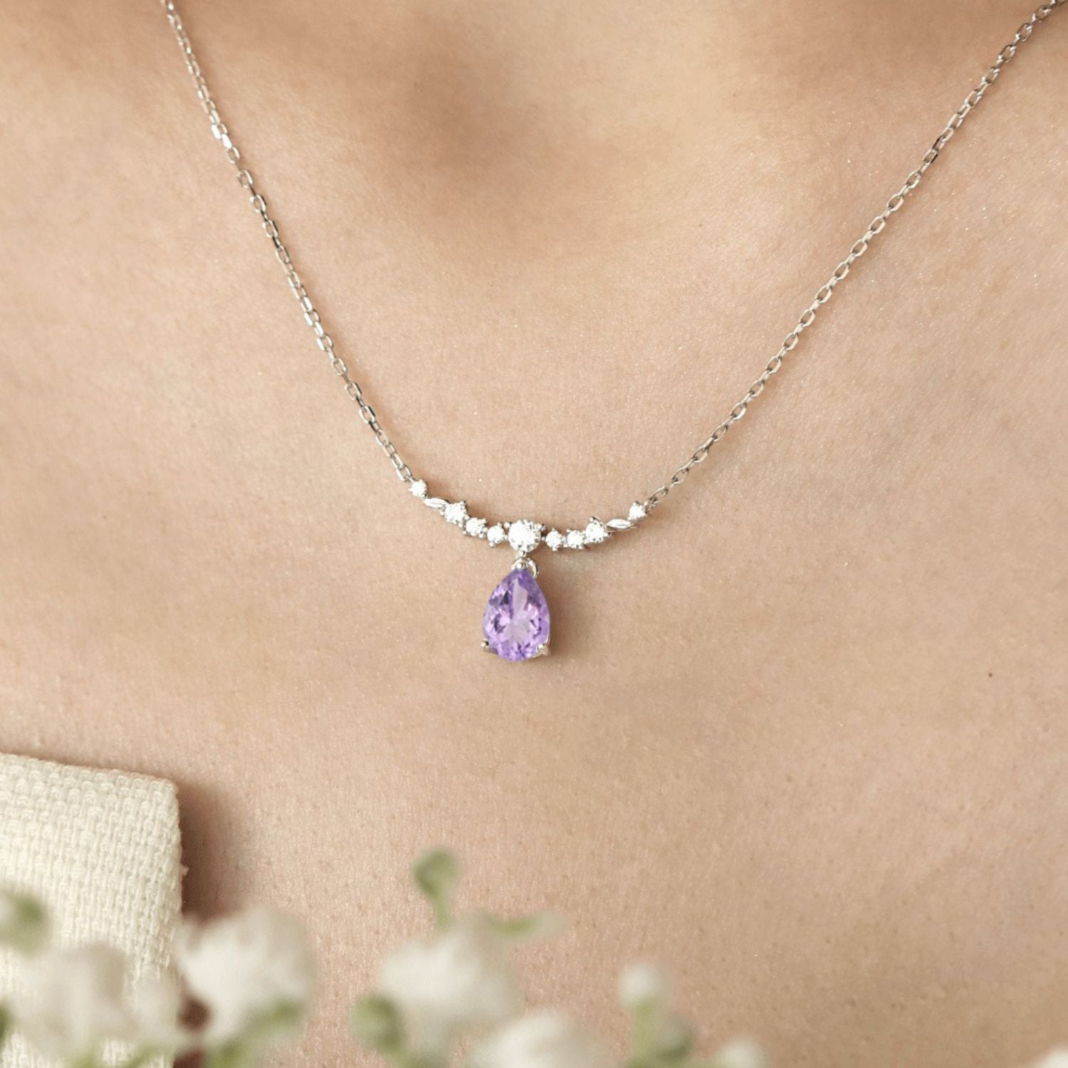 Breezy Whisper Amethyst Necklace White Gold Vermeil