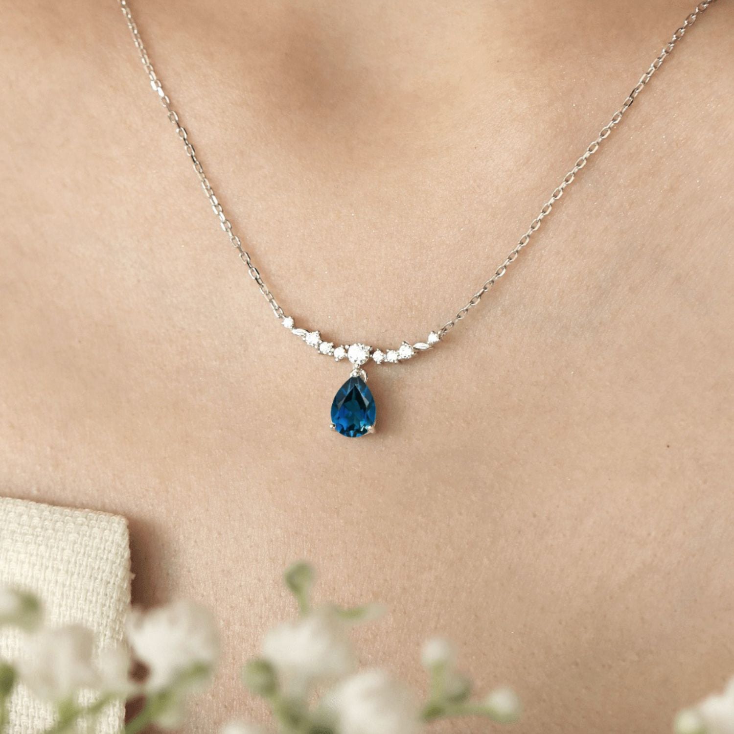 Breezy Whisper London Blue Topaz Necklace White Gold Vermeil