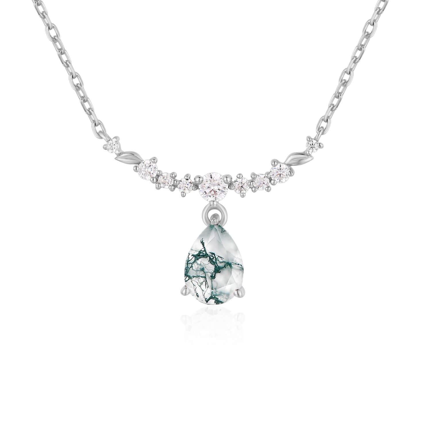 Breezy Whisper Moss Agate Necklace White Gold Vermeil