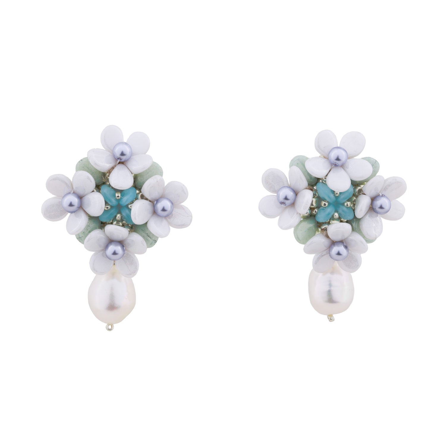 Bridal Earrings Bride White Flower Sterling Silver Ear Studs