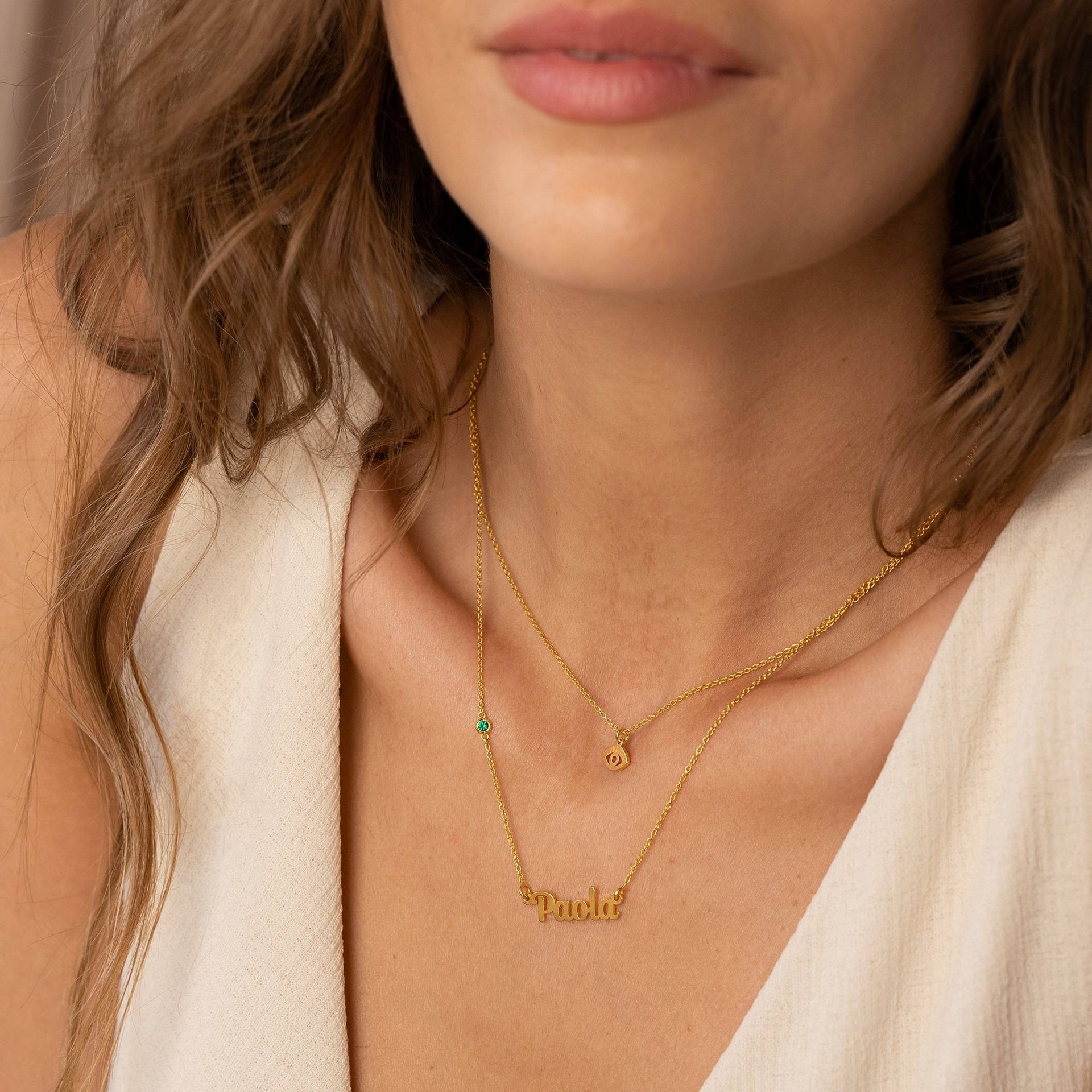 Bridget Evil Eye Layered Name Necklace with Gemstone in 18K Gold Vermeil