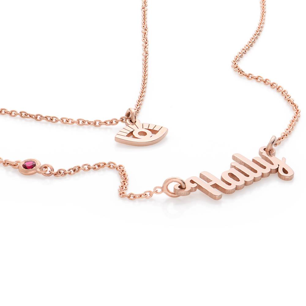 Bridget Evil Eye Layered Name Necklace with Gemstone in 18K Rose Gold Plating