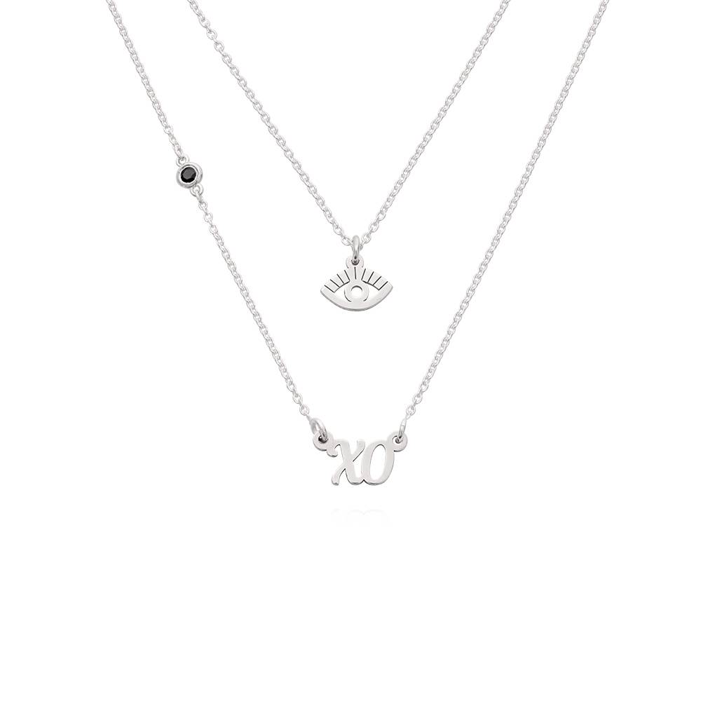 Bridget Evil Eye Layered Name Necklace with Gemstone in Sterling Silver