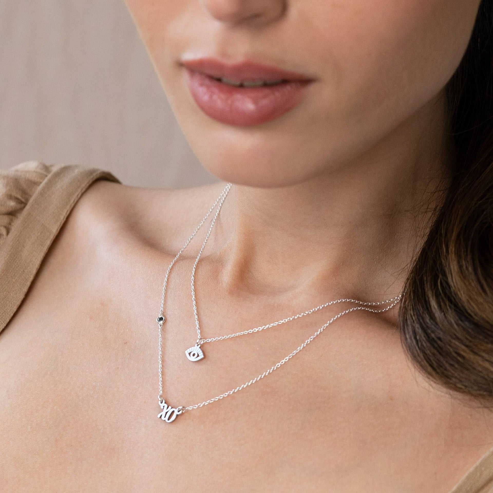 Bridget Evil Eye Layered Name Necklace with Gemstone in Sterling Silver