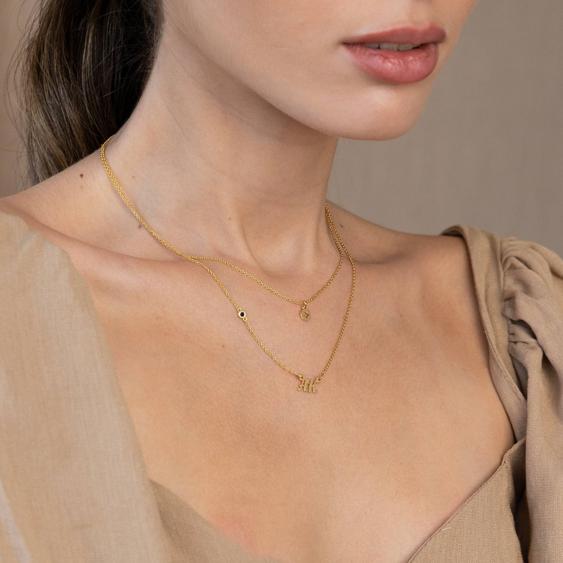 Bridget Star Layered Name Necklace with Gemstone in 18K Gold Vermeil