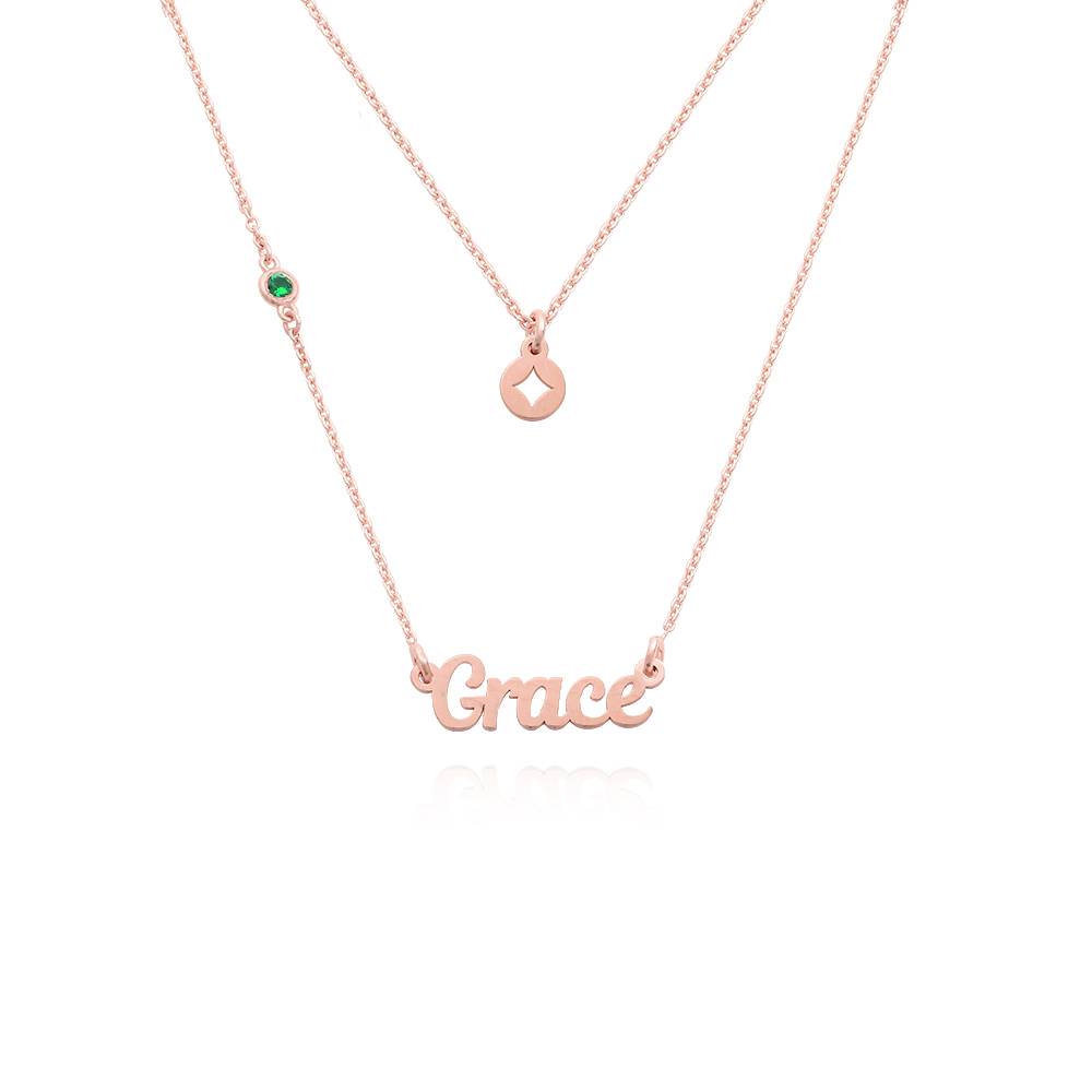 Bridget Star Layered Name Necklace with Gemstone in 18K Rose Gold Plating