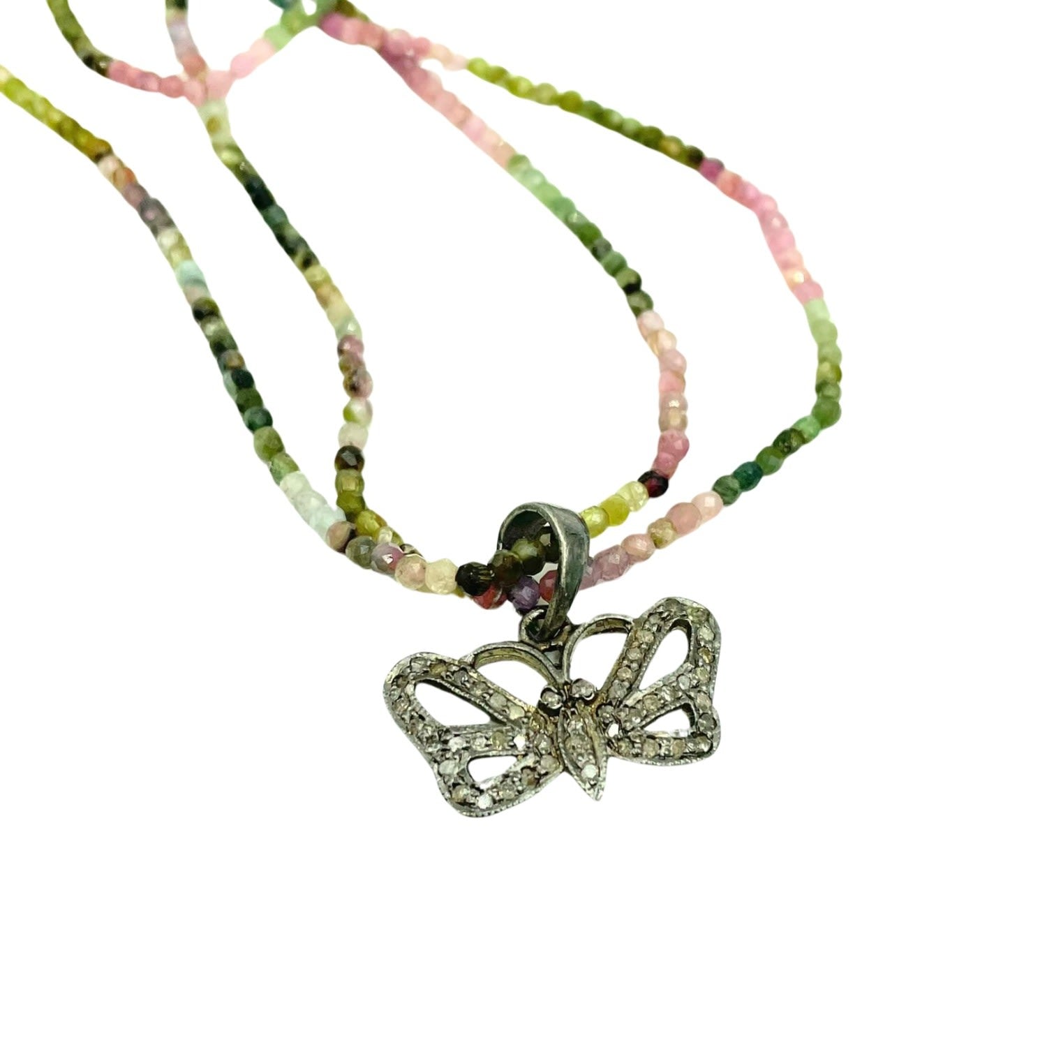 Brielle Diamonds Butterfly Watermelon Tourmaline Necklace