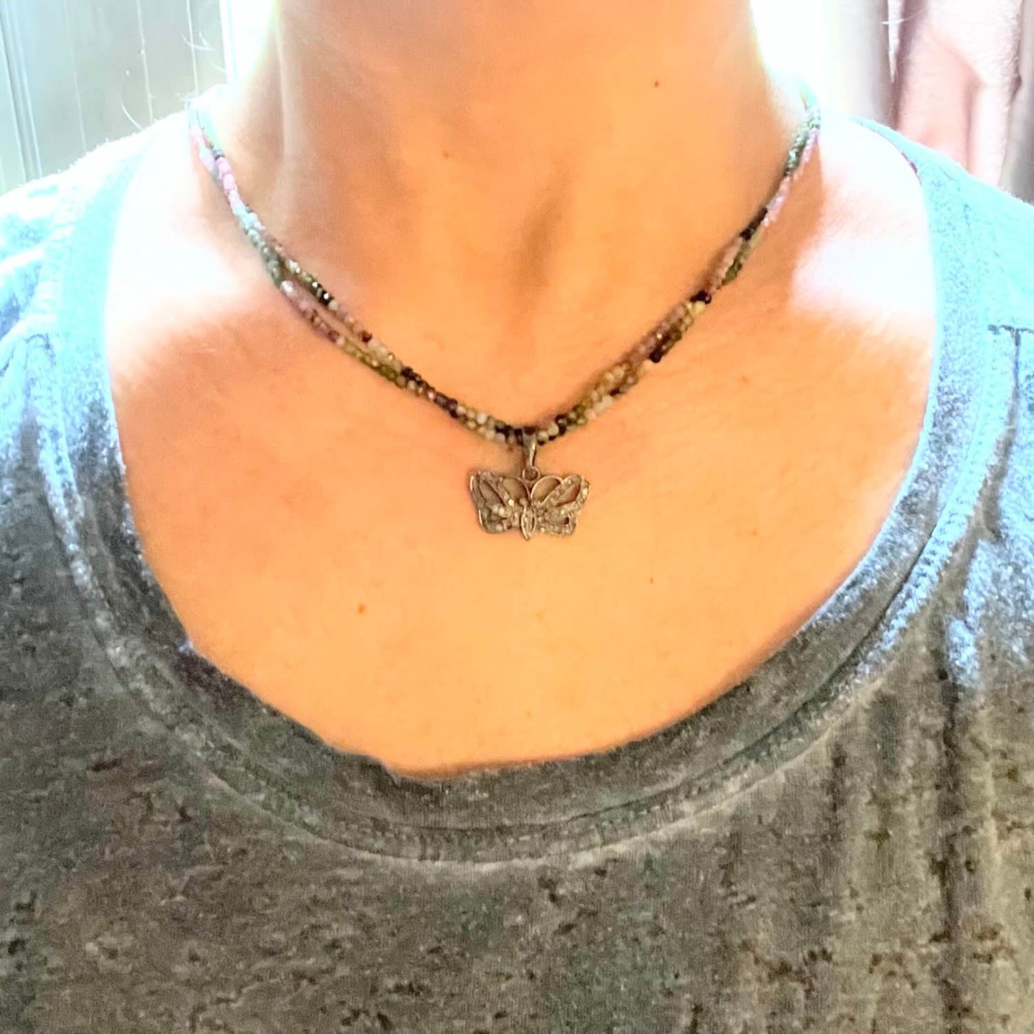 Brielle Diamonds Butterfly Watermelon Tourmaline Necklace