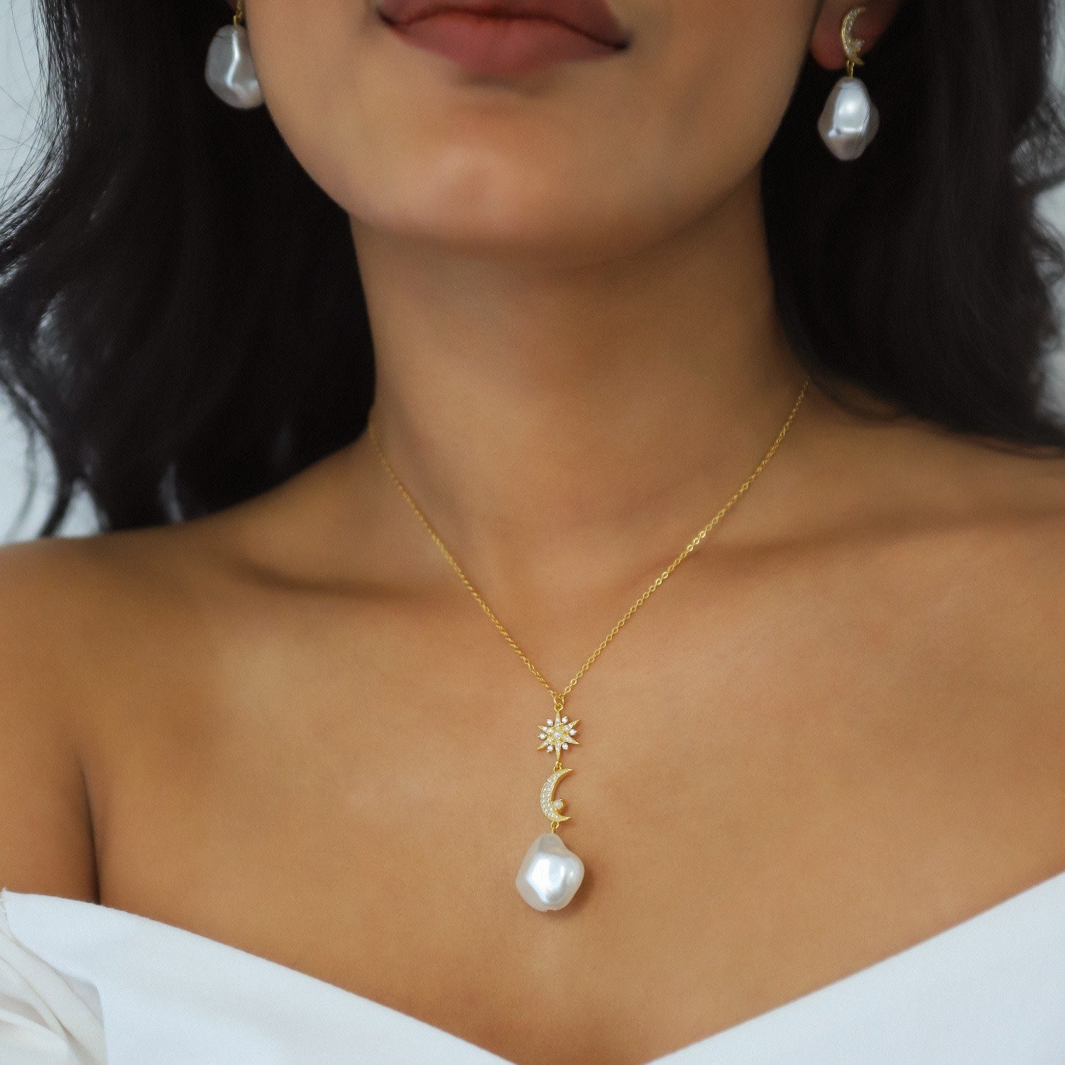 Bronte Pearl Drop Necklace | Gold Plated | Bridal Wedding