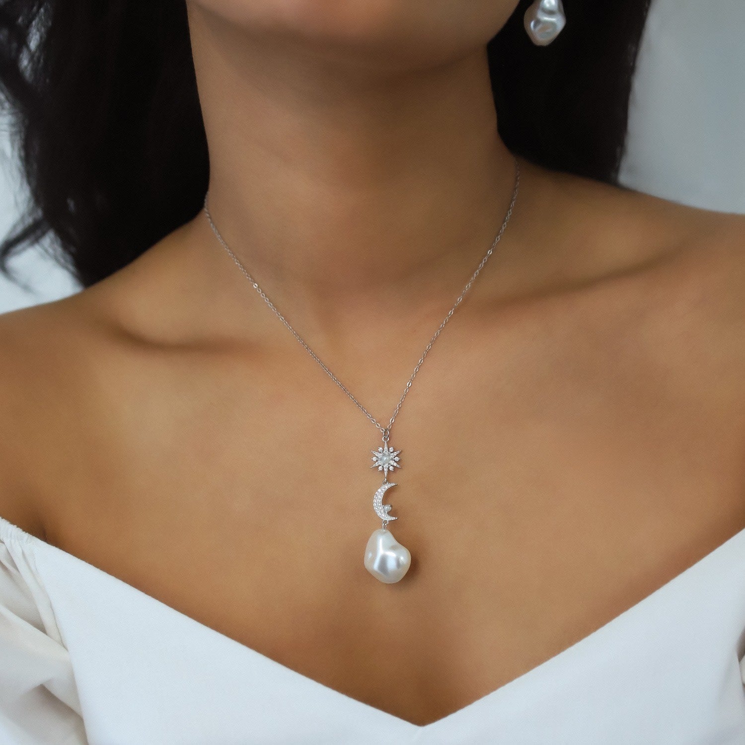 Bronte Pearl Drop Necklace | Sterling Silver | Wedding Bridal