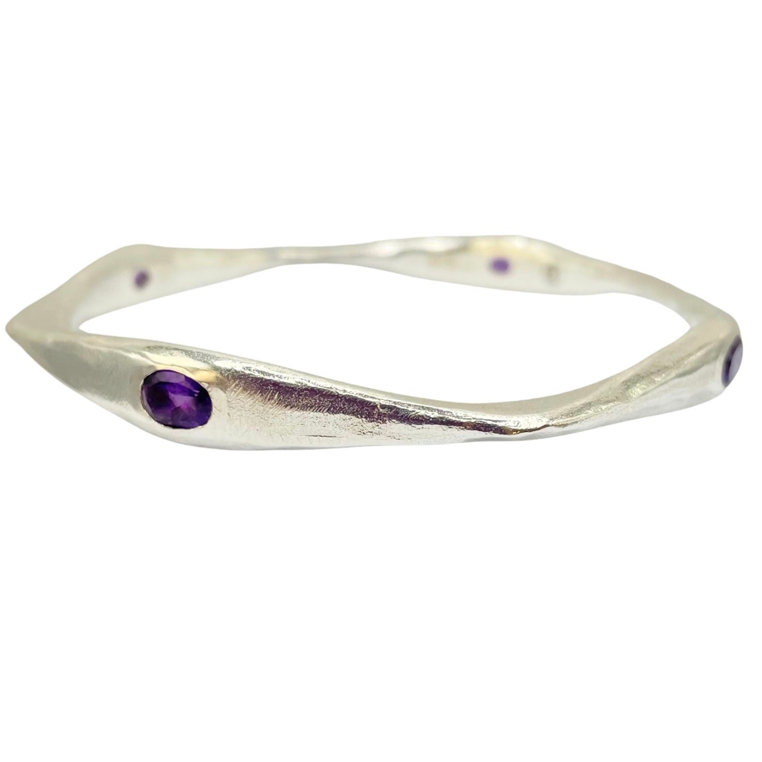 Brooke - Amethyst Four Stone Silver Bangle Bracelet