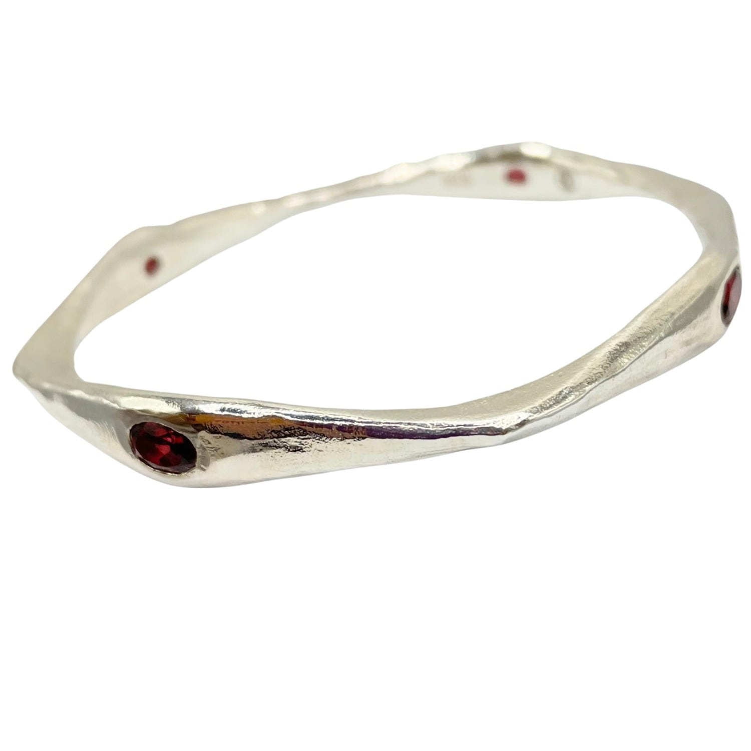 Brooke - Garnet Four Stone Silver Bangle Bracelet