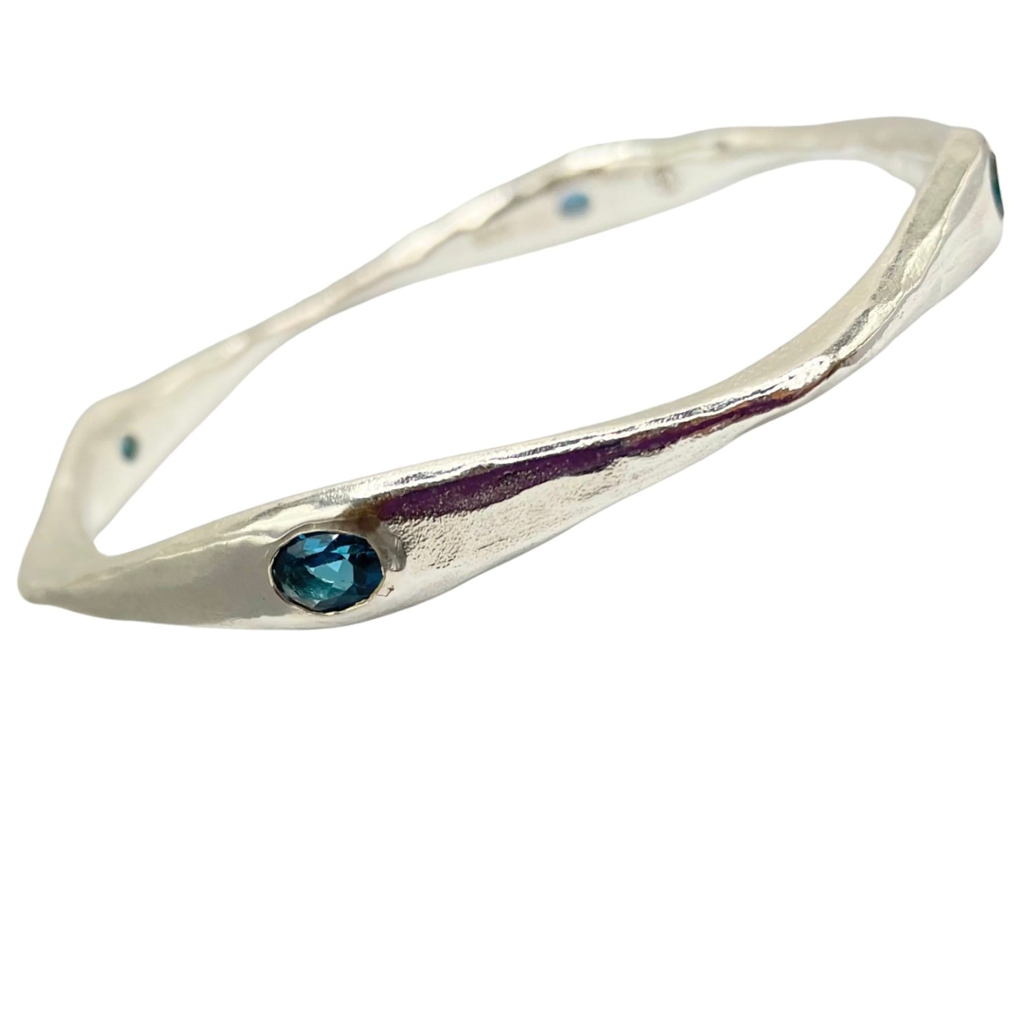 Brooke - London Blue Topaz Four Stone Silver Bangle Bracelet