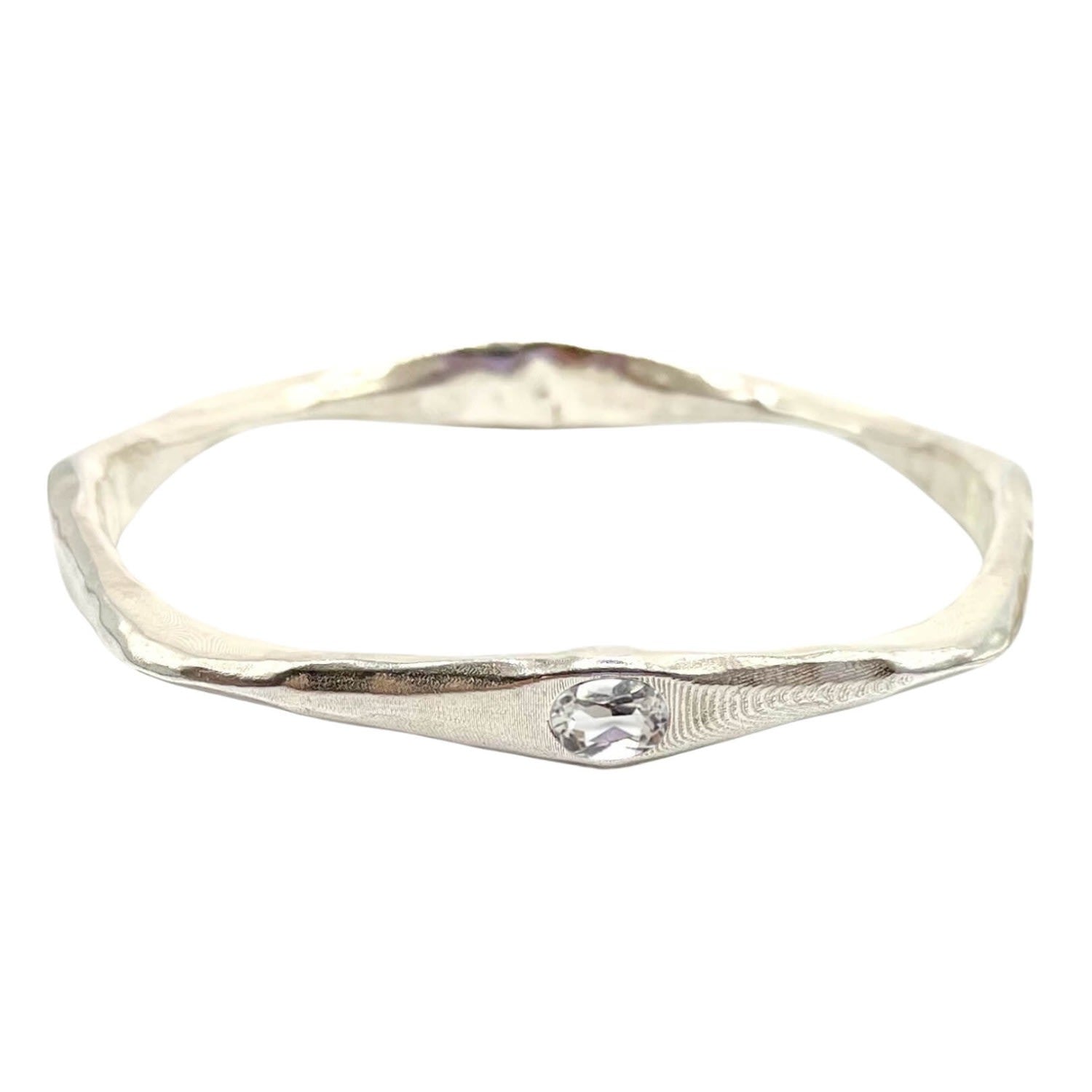 Brooke - White Topaz Four Stone Silver Bangle Bracelet