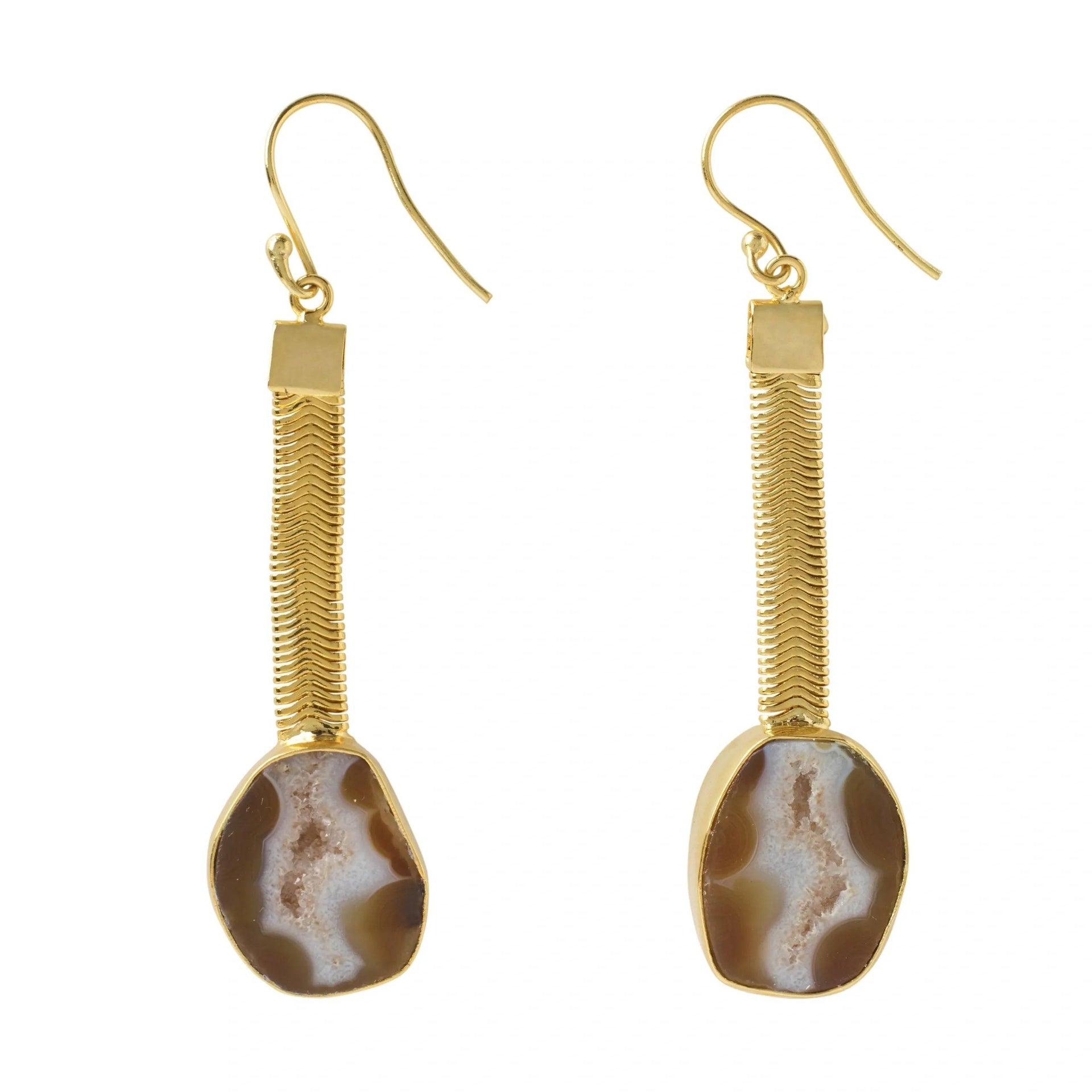 Brown Geode Drop Gemstone Earrings
