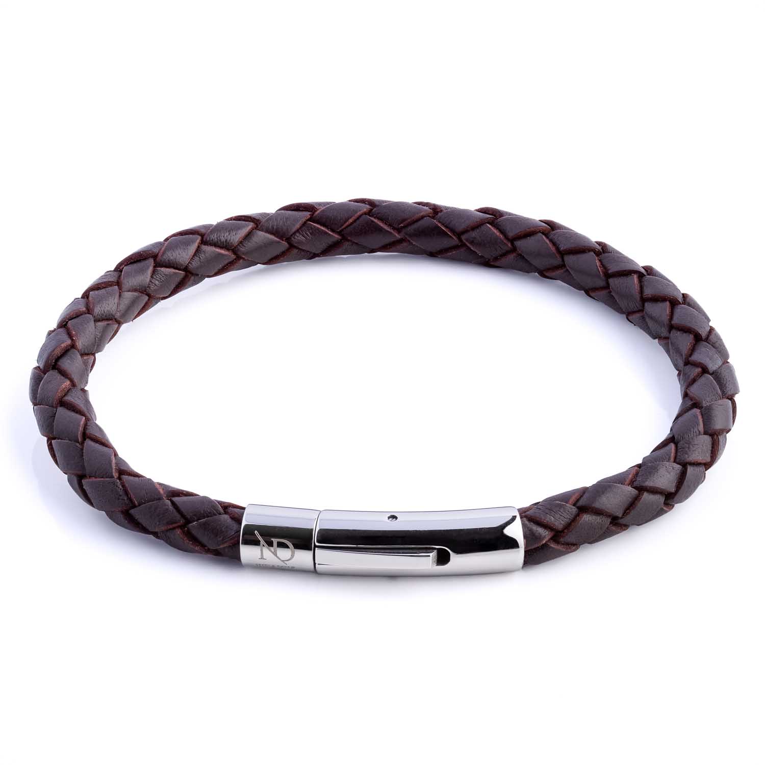 Brown Leather Plaited Bracelet With Silver Clasp