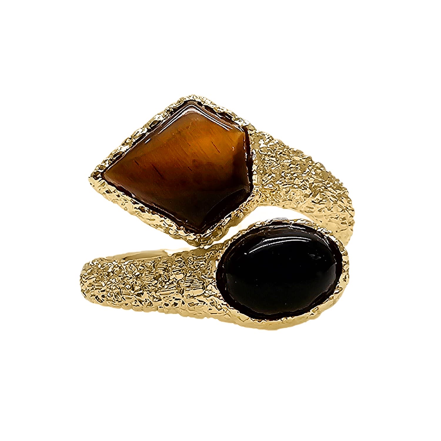 Brown Tiger-Eye And Black Agate Open Ring