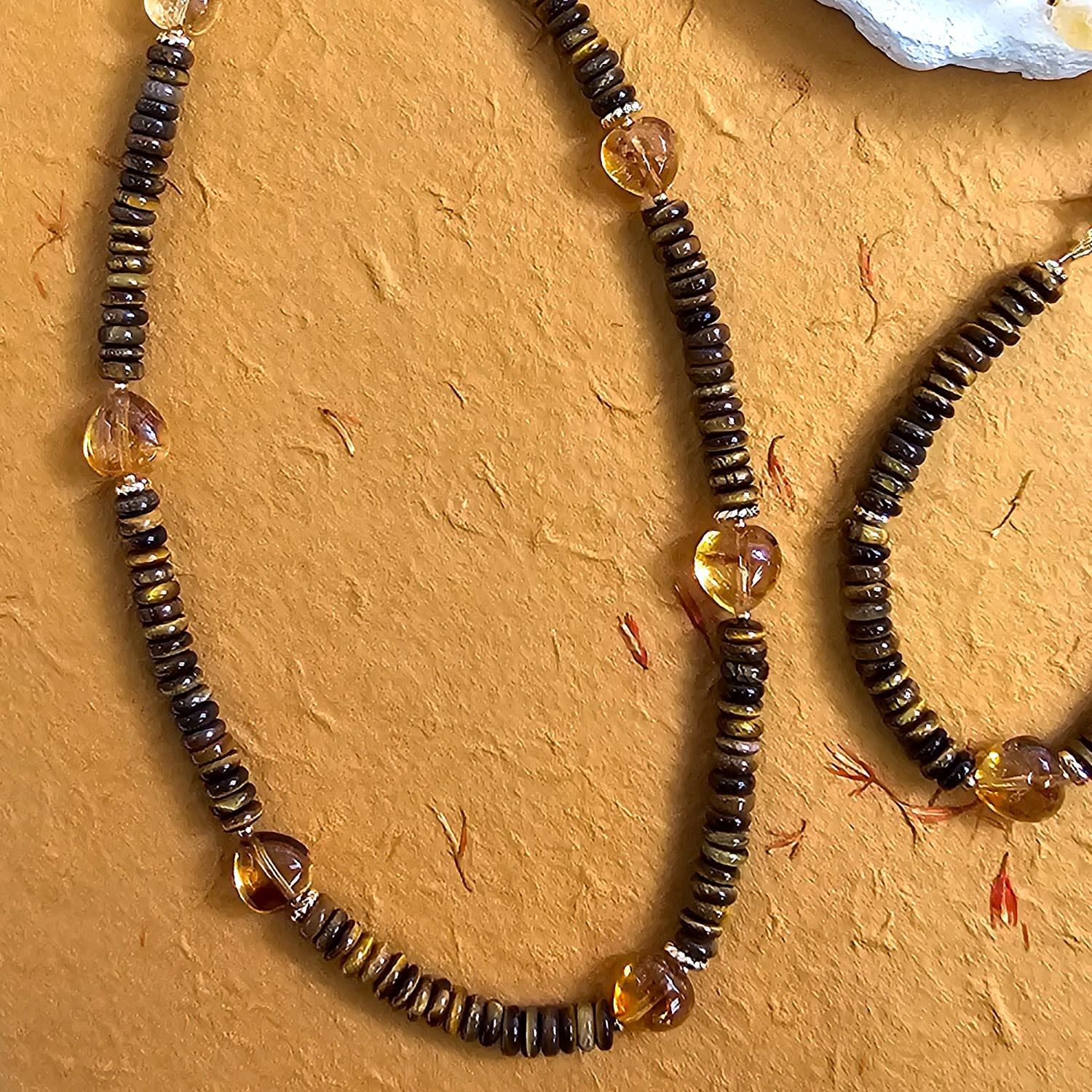 Brown Tiger-Eye With Heart Shaped Citrine Short Necklace