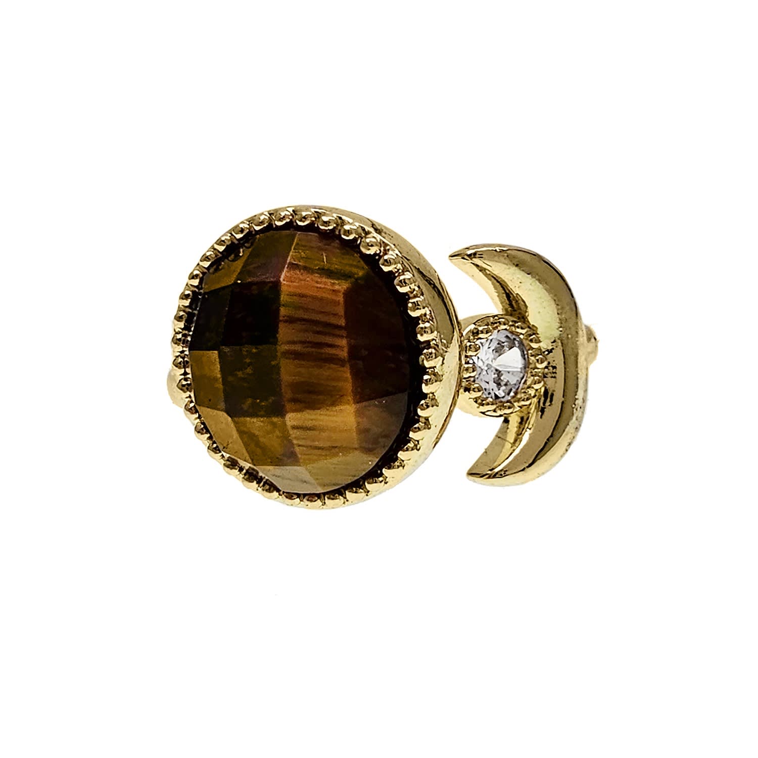 Brown Tiger-Eye With Zircon Open Ring