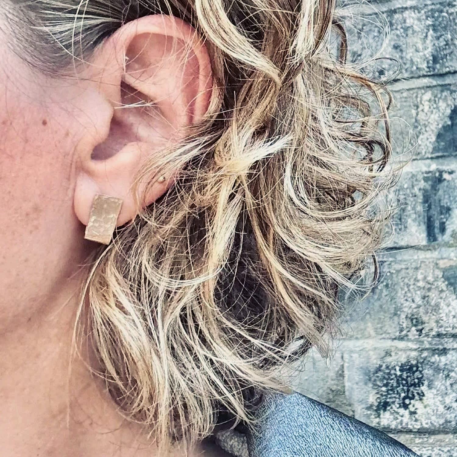 Brutalist Rectangular Huggie In Filled Gold