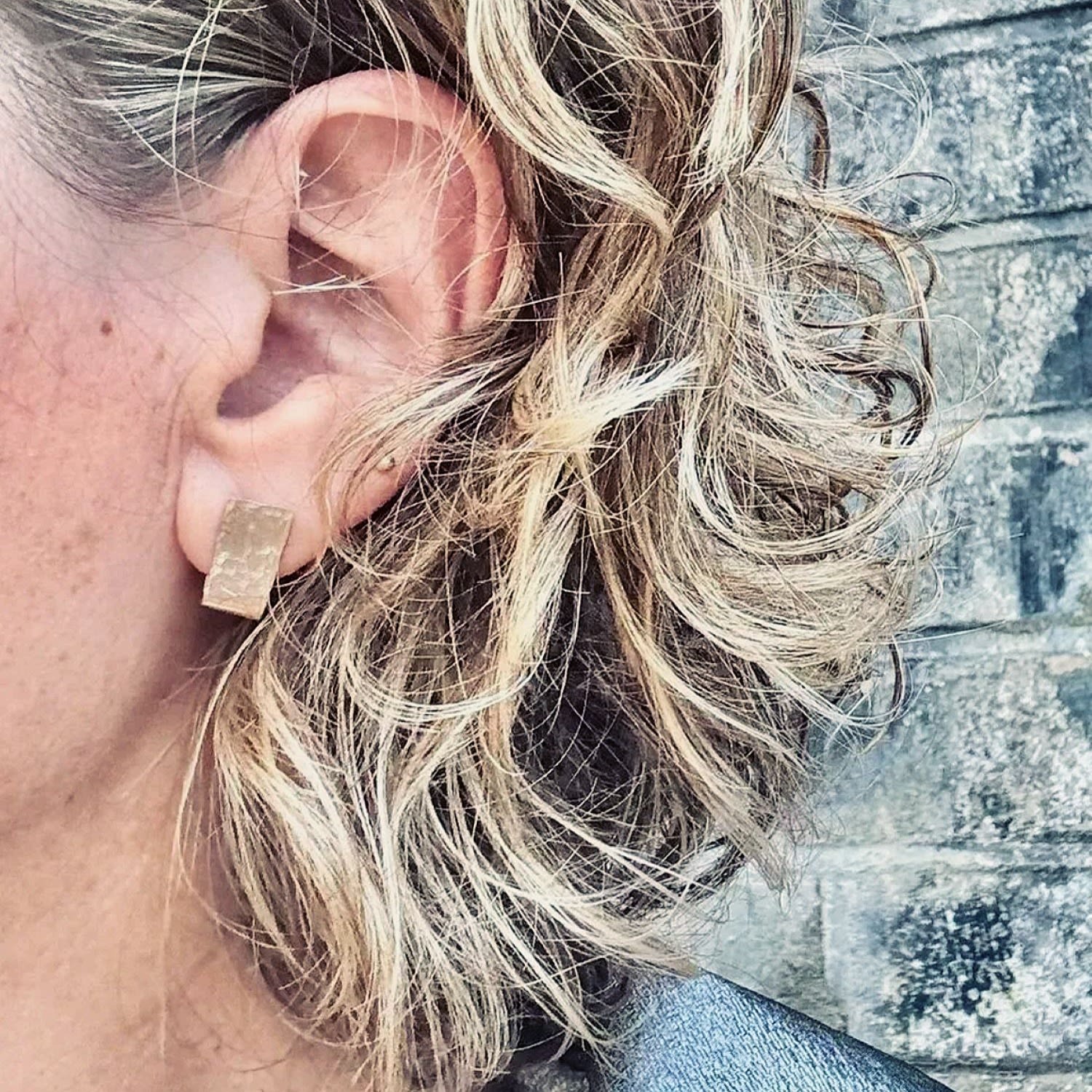 Brutalist Rectangular Huggie In Gold