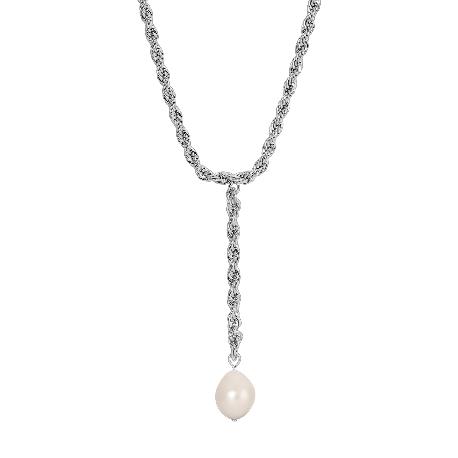 Bryn Pearl Lariat Necklace - Silver