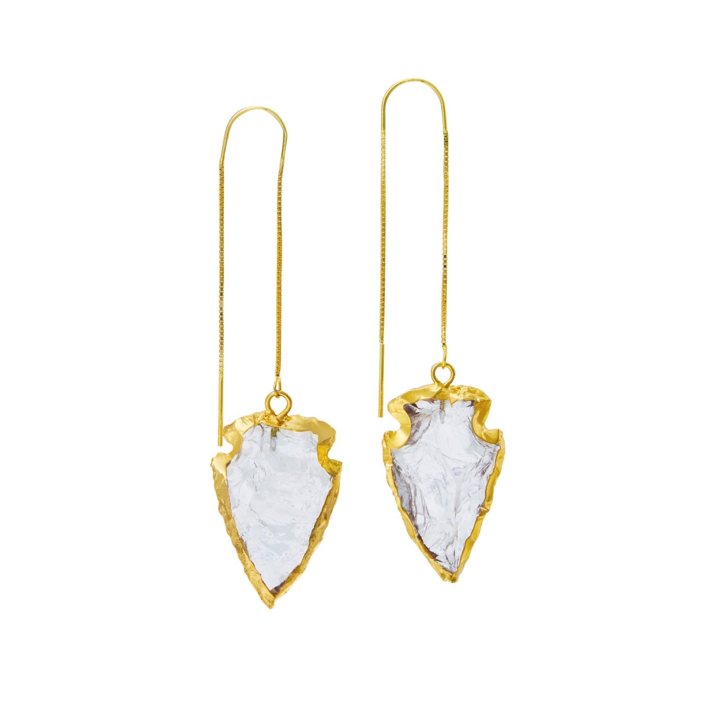W.j.y. Natural White Crystal Gold Long Earring