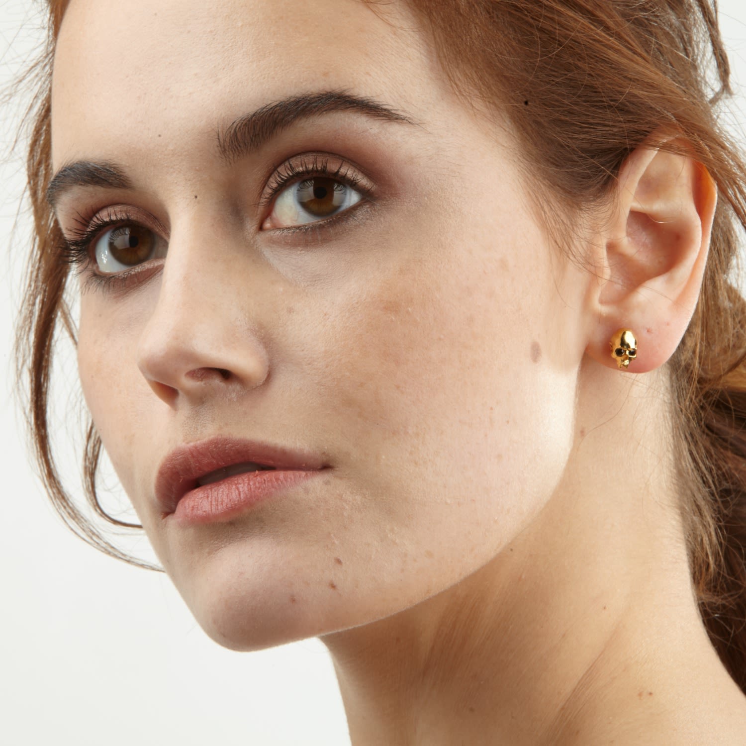Vampire Skull Stud Earrings Gold
