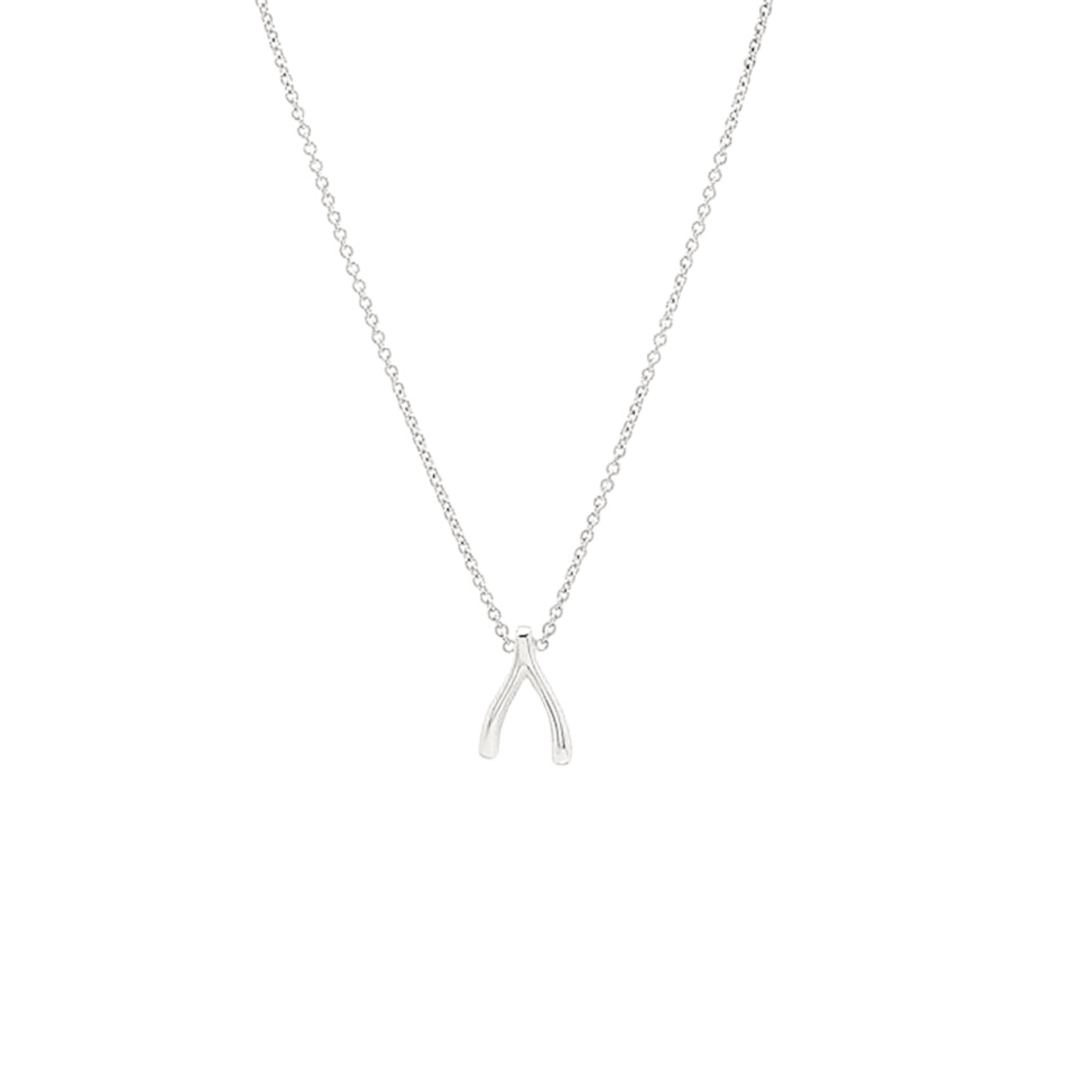 Sterling Silver Tiny Mini Wishbone Necklace - Silver