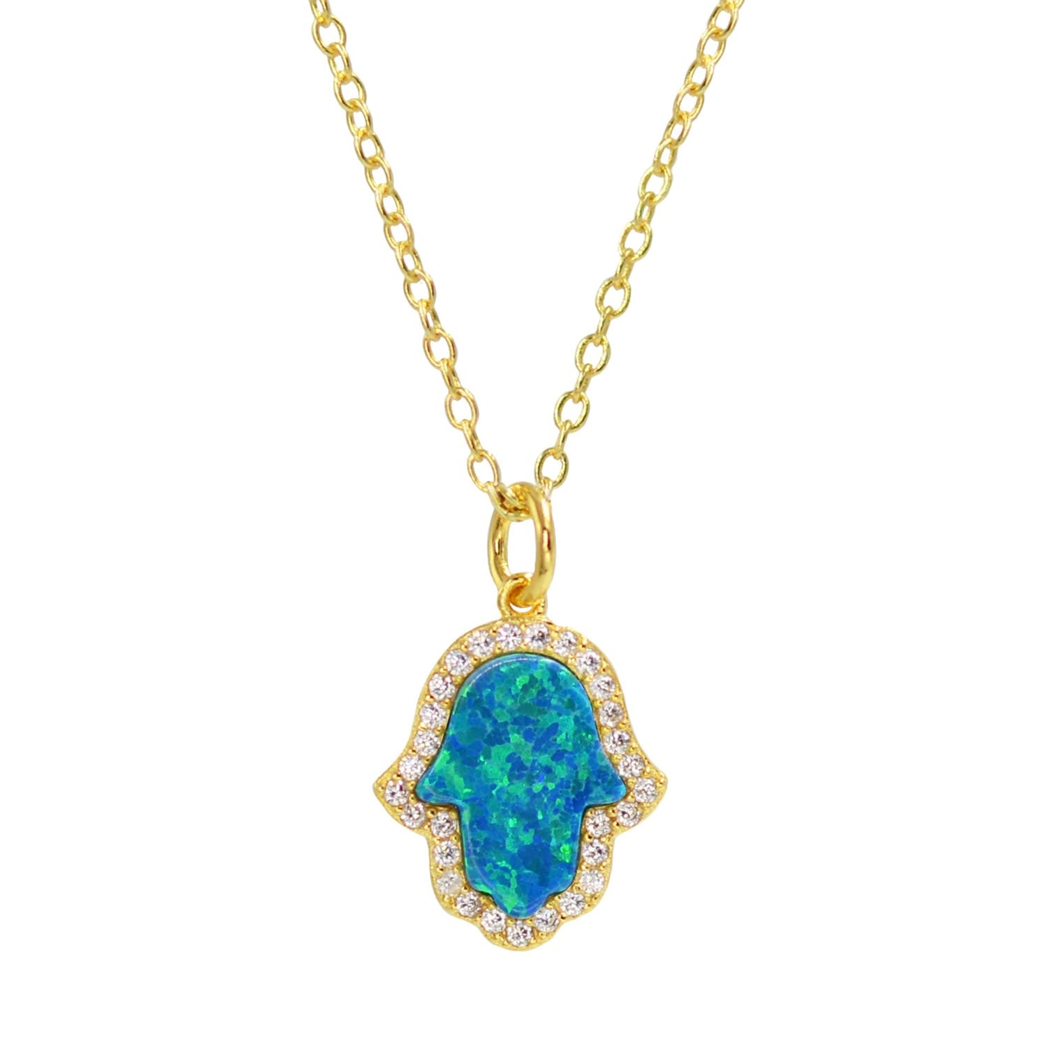Opal Hamsa Hand Necklace In Blue Opal
