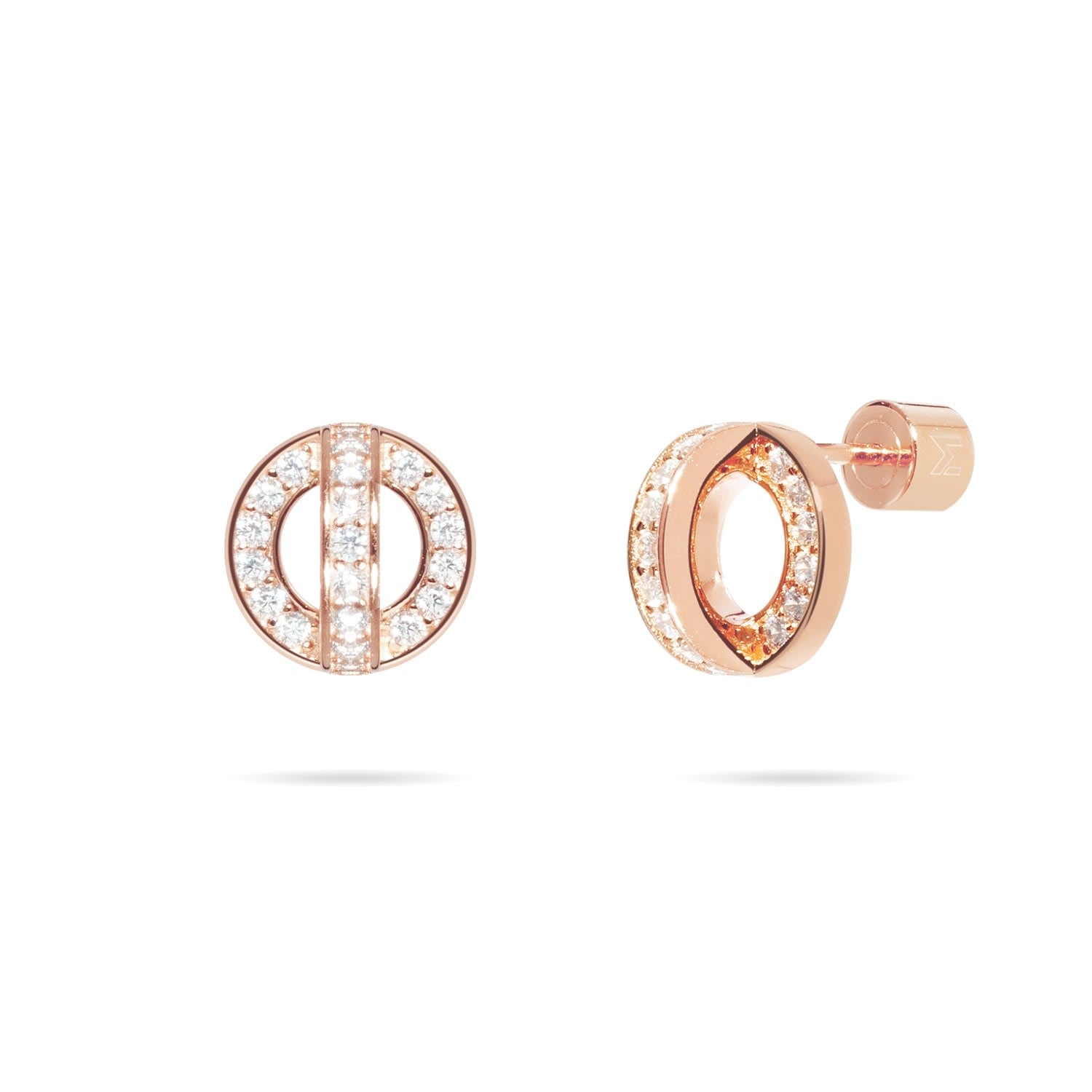 Circle And Arc Pave Cz Stud Earrings - Rose Gold