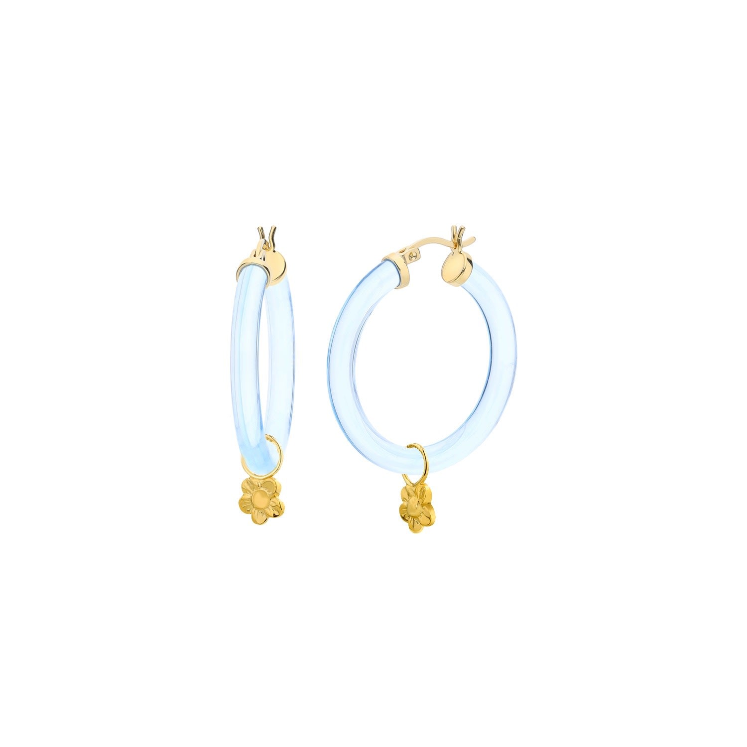 Flower Charm Hoop Earrings In Blue