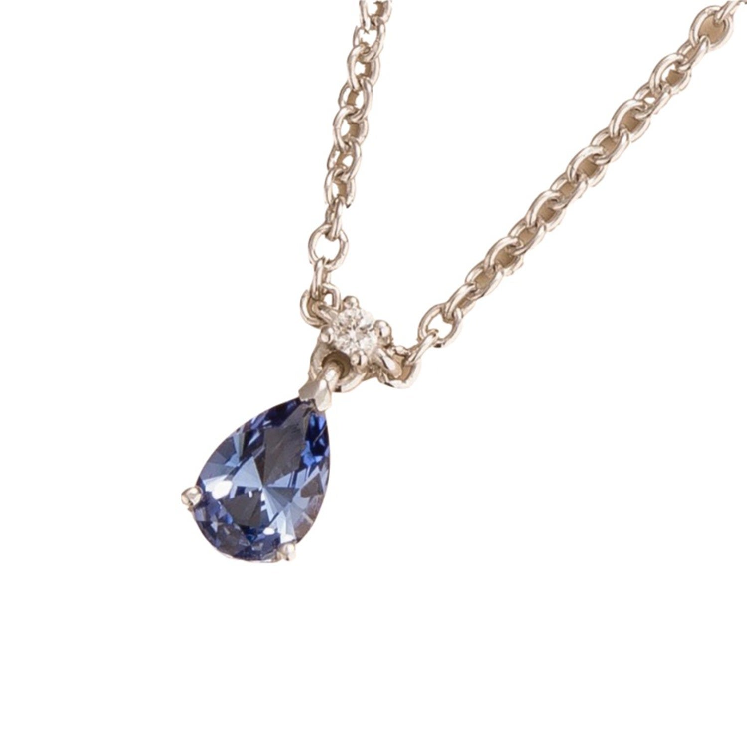 Ori Small White Gold Pendant Necklace Pastel Blue Sapphire & Diamond