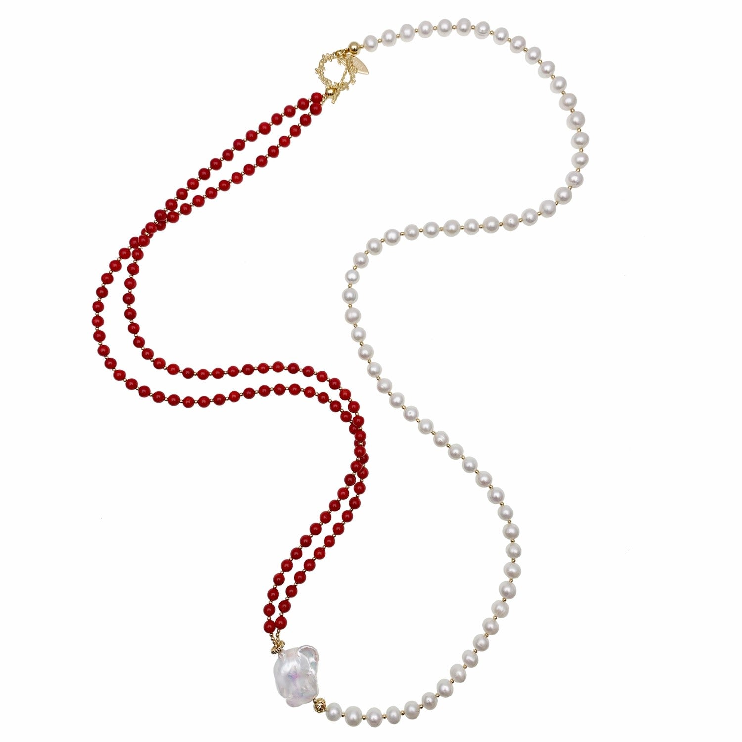 Red Coral & Freshwater Pearls Multi-Way Long Necklace