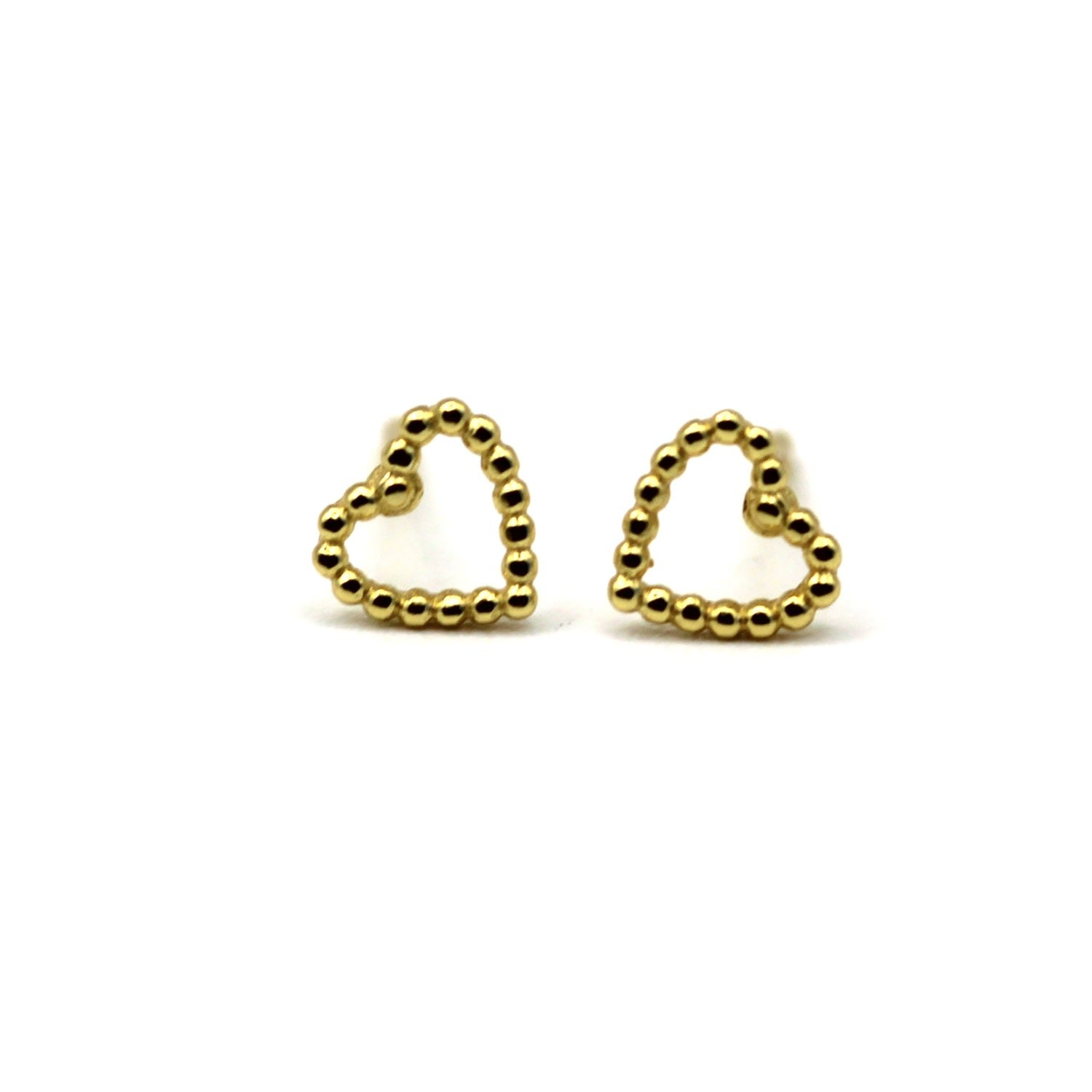 14K Bubble Cute Heart Yellow Solid Gold Earrings