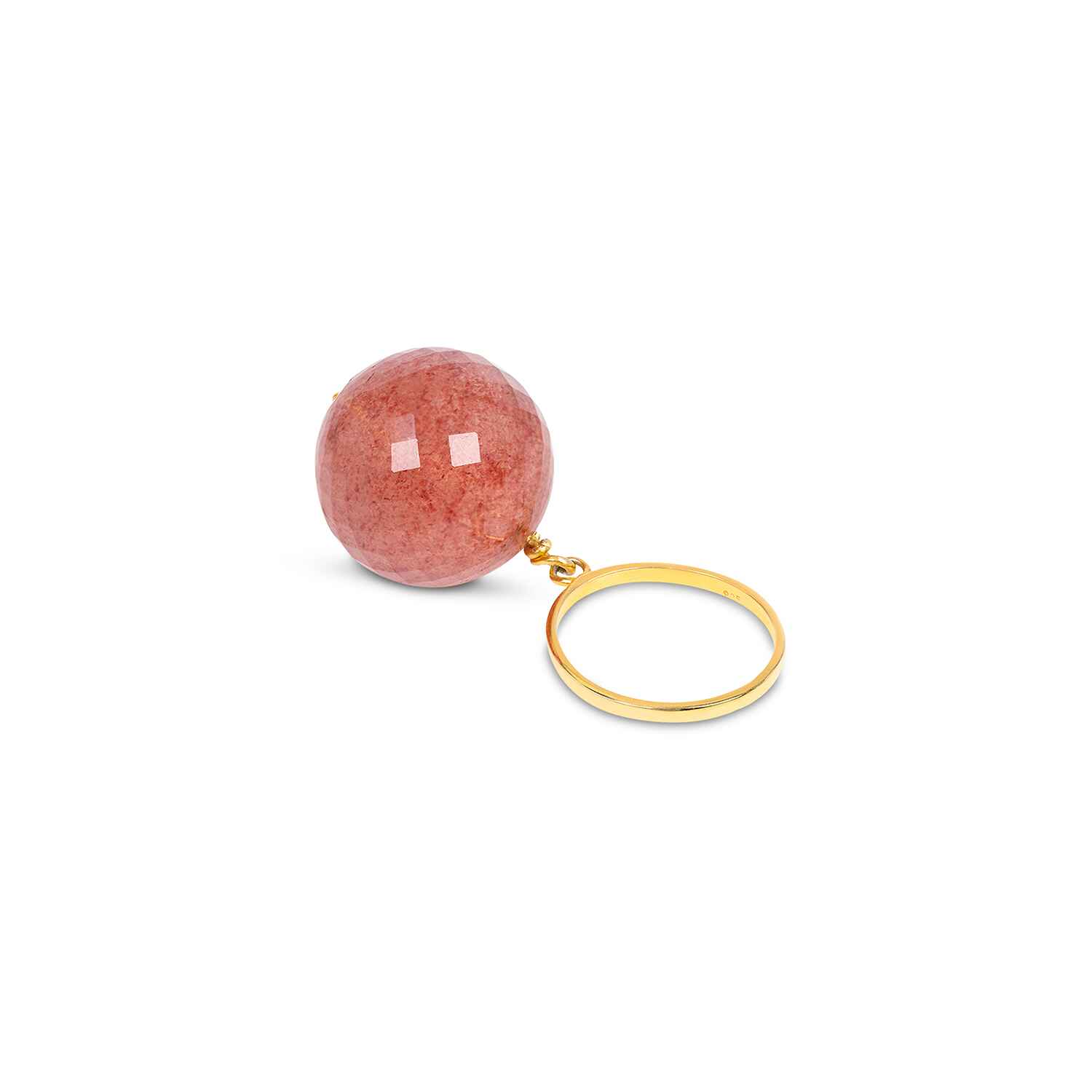 Bubble Strawberry Quartz Gold Ring - Size Adjustable